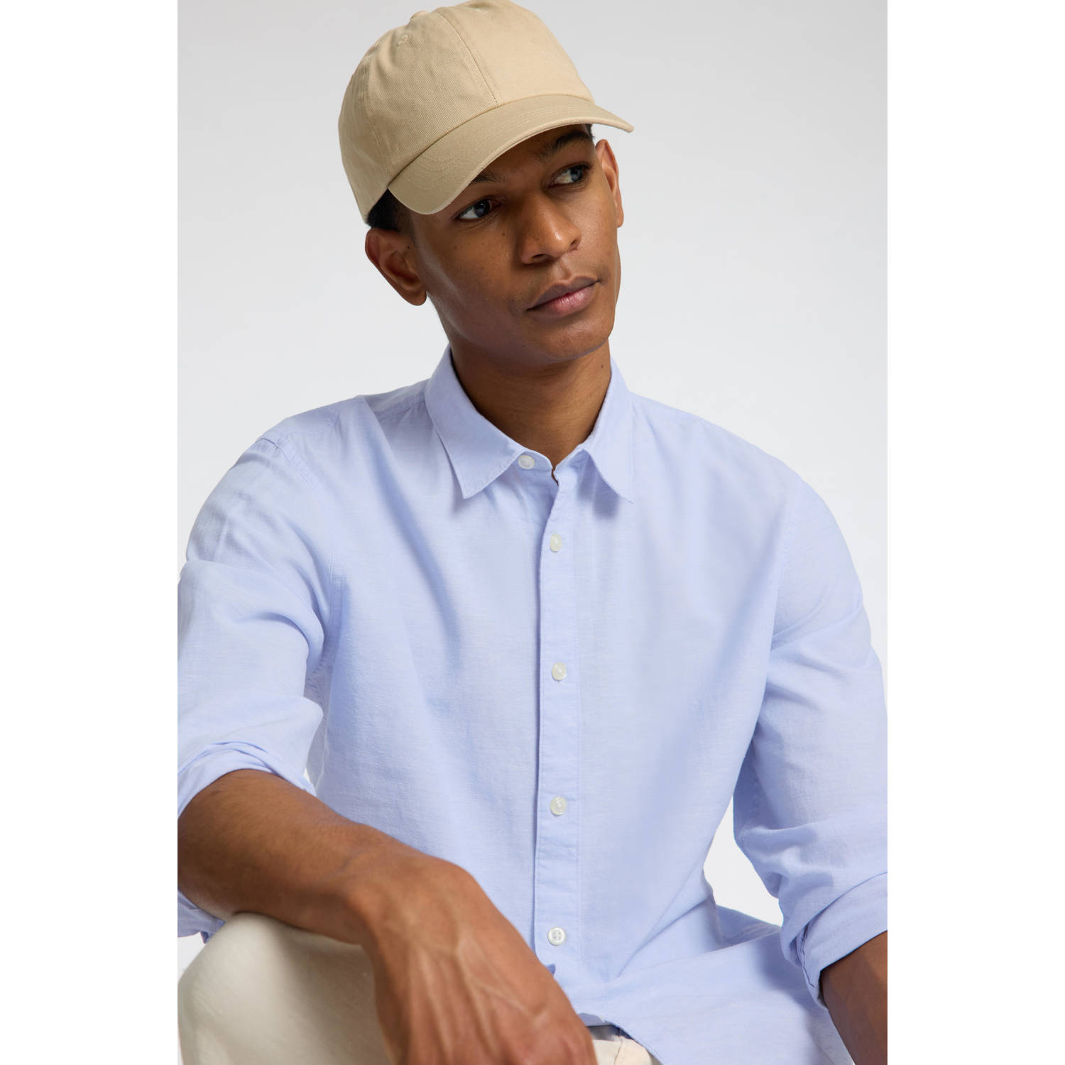 SELECTED HOMME linnen sli fit overhemd SLHSLIM-SUN lichtblauw