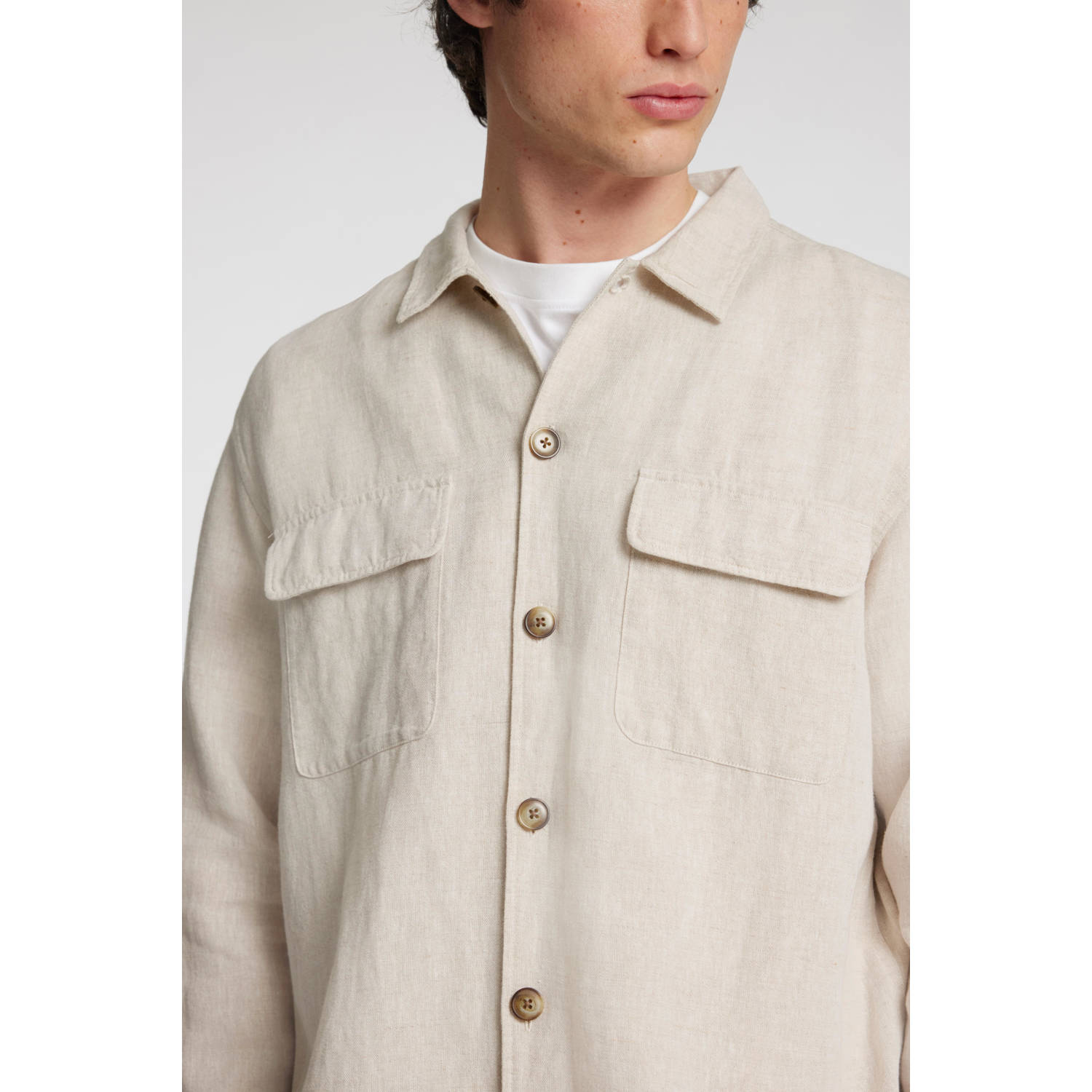SELECTED HOMME linnen relaxed overshirt SLH-LEROY beige