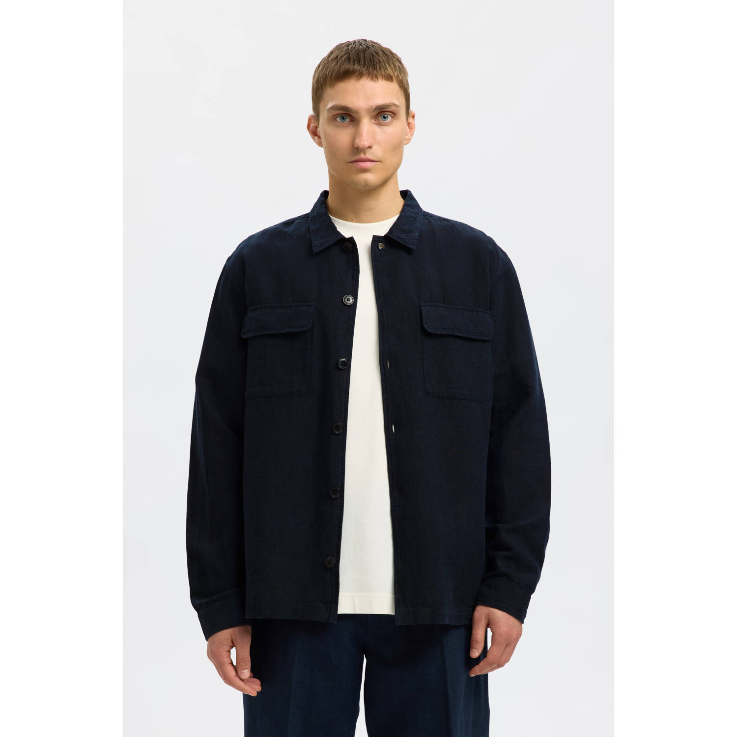 Selected Homme Regular fit linnen overhemdjack met kentkraag model 'LEROY SUN'