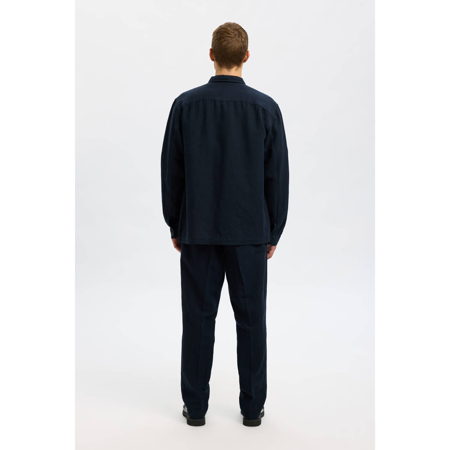 SELECTED HOMME linnen relaxed overshirt donkerblauw