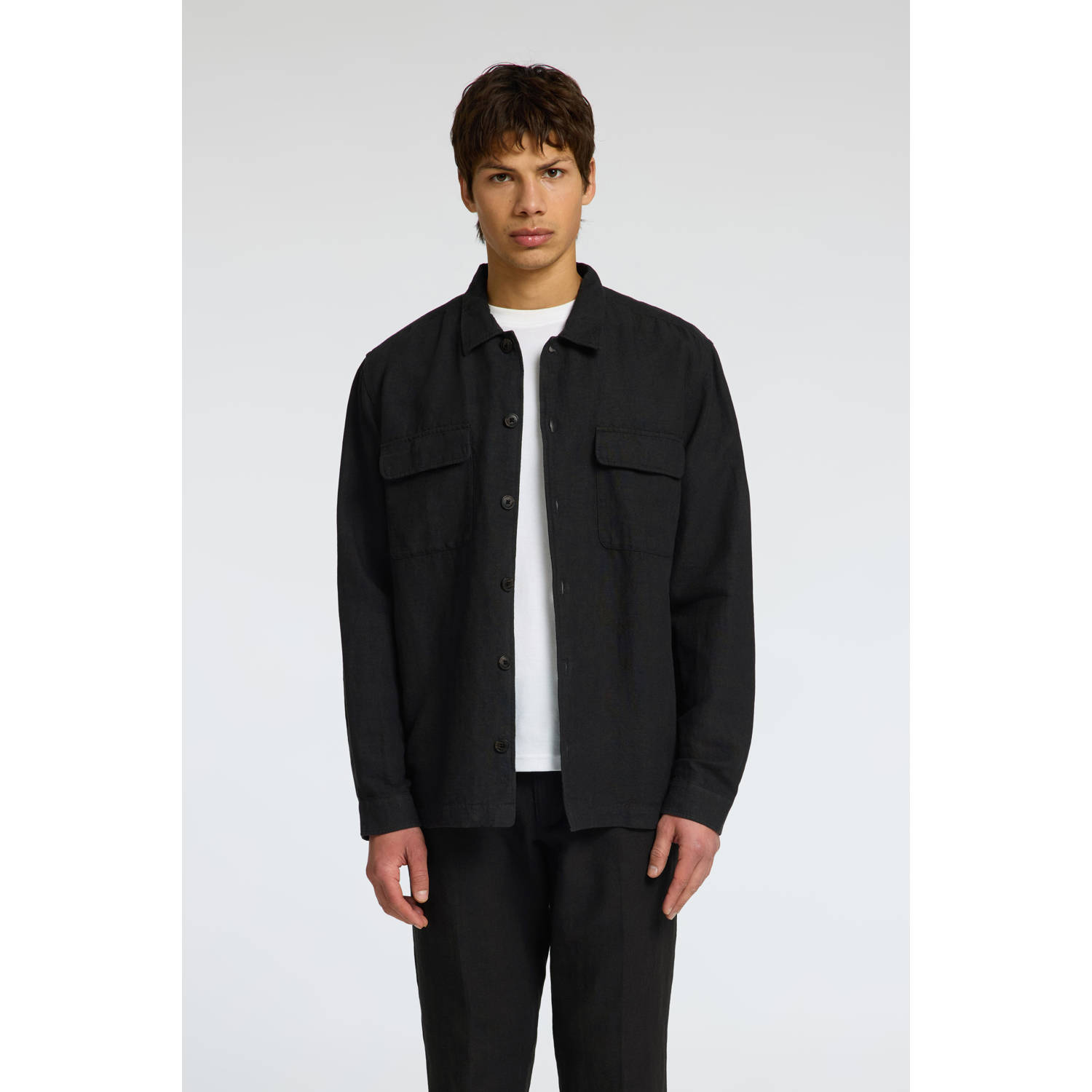 Selected Homme Regular fit linnen overhemdjack met kentkraag model 'LEROY SUN'