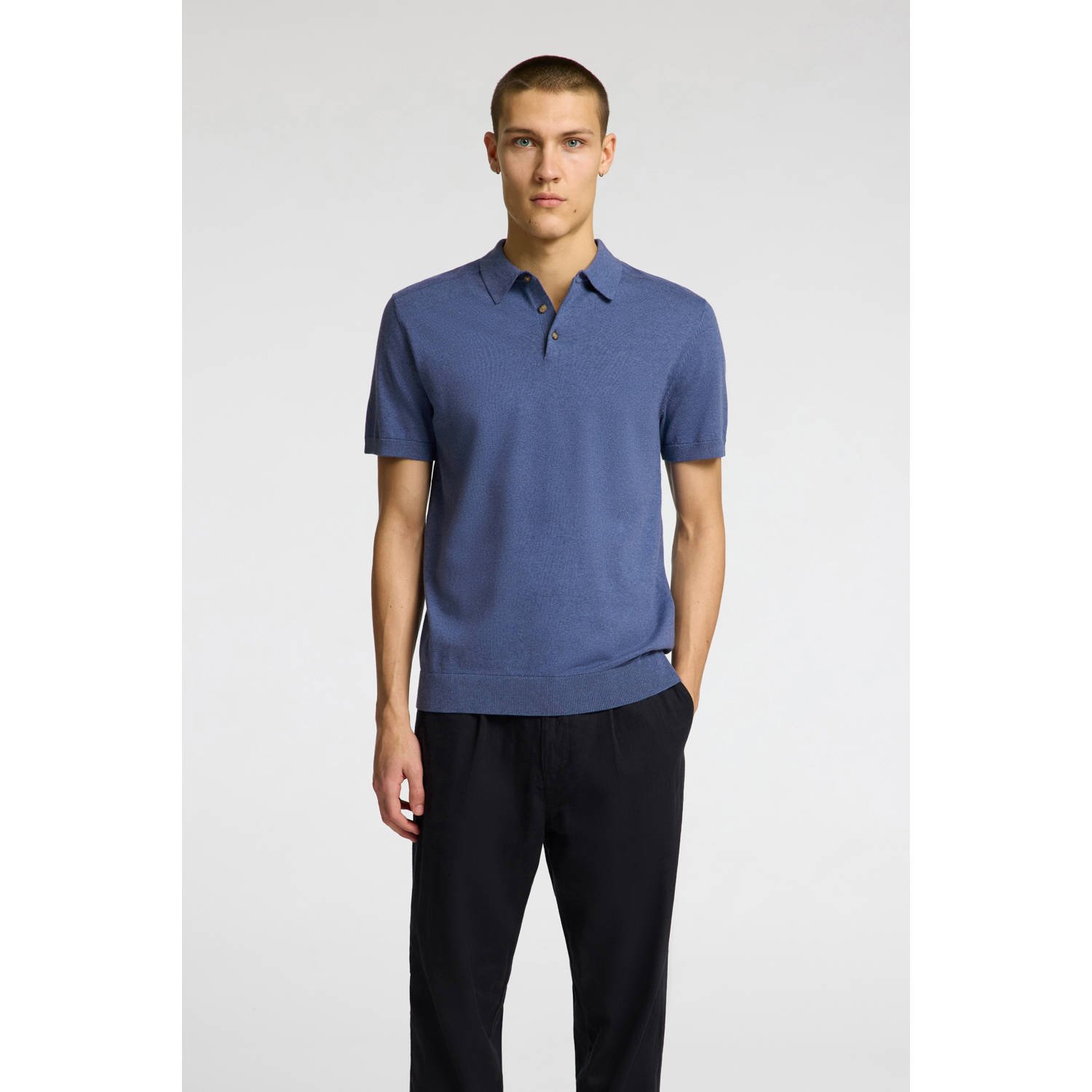 SELECTED HOMME Heren Polo's & T-shirts Slhberg Ss Knit Polo Noos Donkerblauw