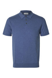 thumbnail: Blauwe heren SELECTED HOMME polo van katoen met korte mouwen, klassieke kraag en knoopsluiting