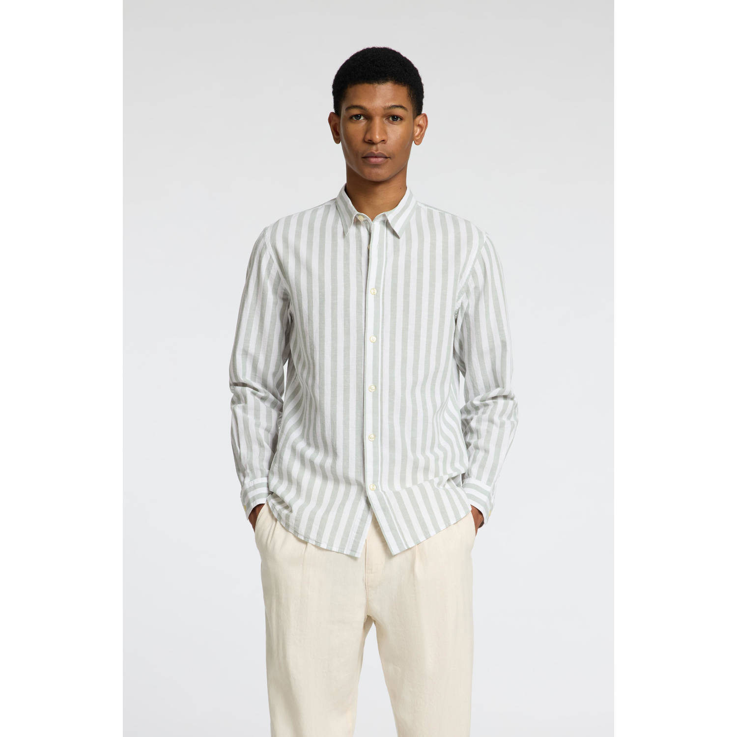 SELECTED HOMME Heren Overhemden Slhslim-sun Shirt Ls Noos Groen