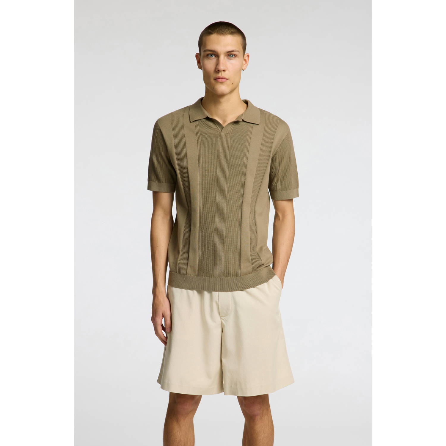 SELECTED HOMME regular polo gebreid SLHCHANNING kaki