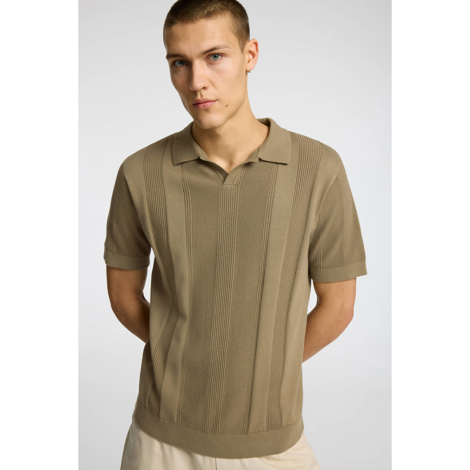 SELECTED HOMME regular polo gebreid SLHCHANNING kaki