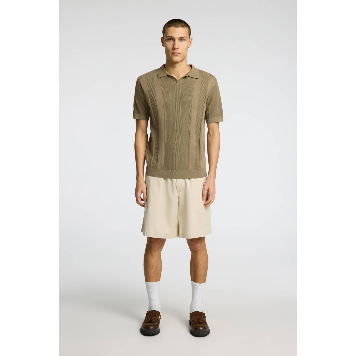SELECTED HOMME regular polo gebreid SLHCHANNING kaki