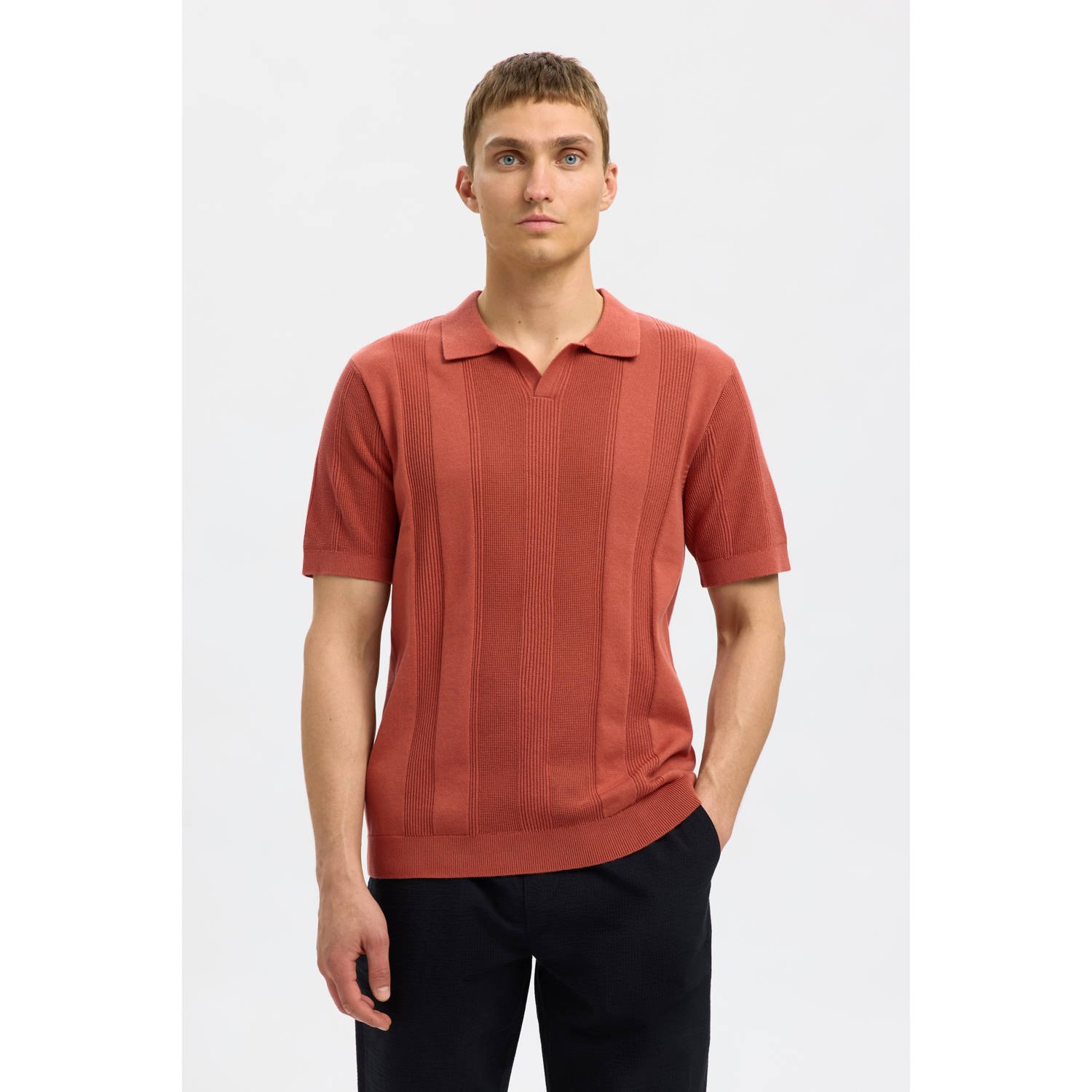 SELECTED HOMME regular polo gebreid SLHCHANNING roodbruin