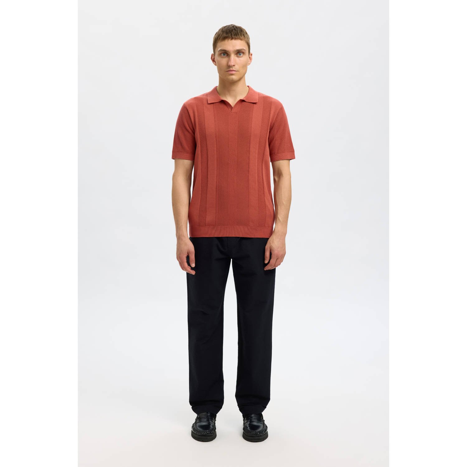 SELECTED HOMME regular polo gebreid SLHCHANNING roodbruin