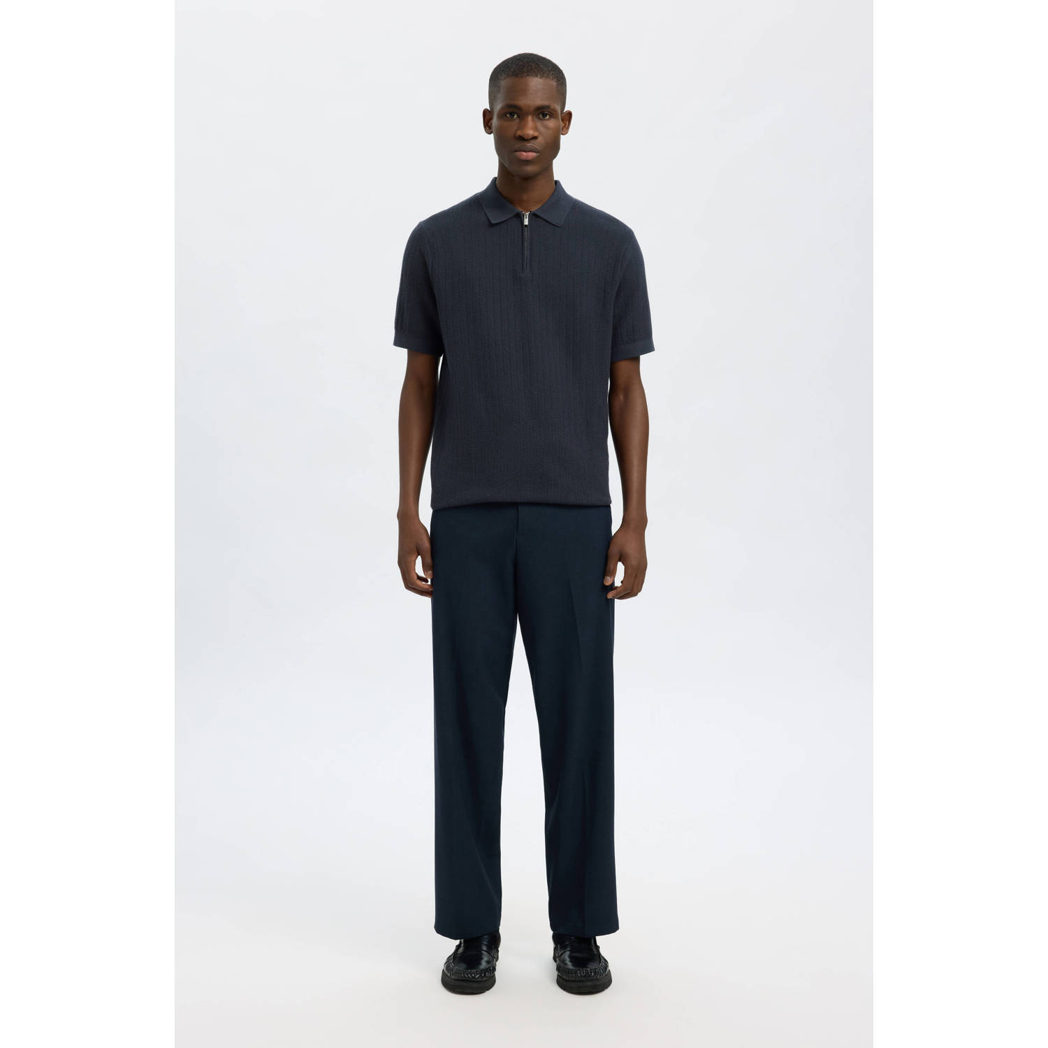 SELECTED HOMME regular polo gebreid donkerblauw
