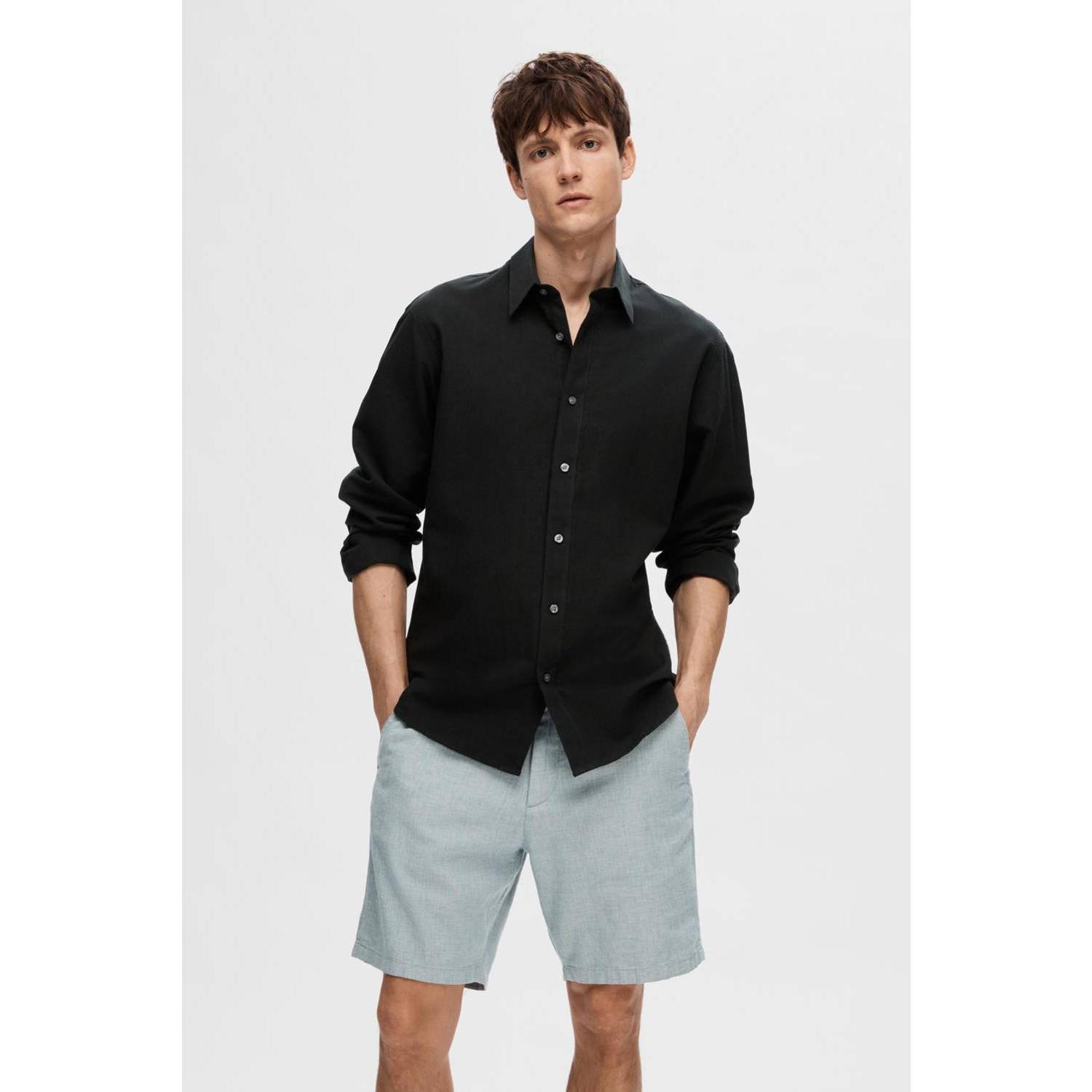 SELECTED HOMME slim fit overhemd SLHSLIMSUN zwart