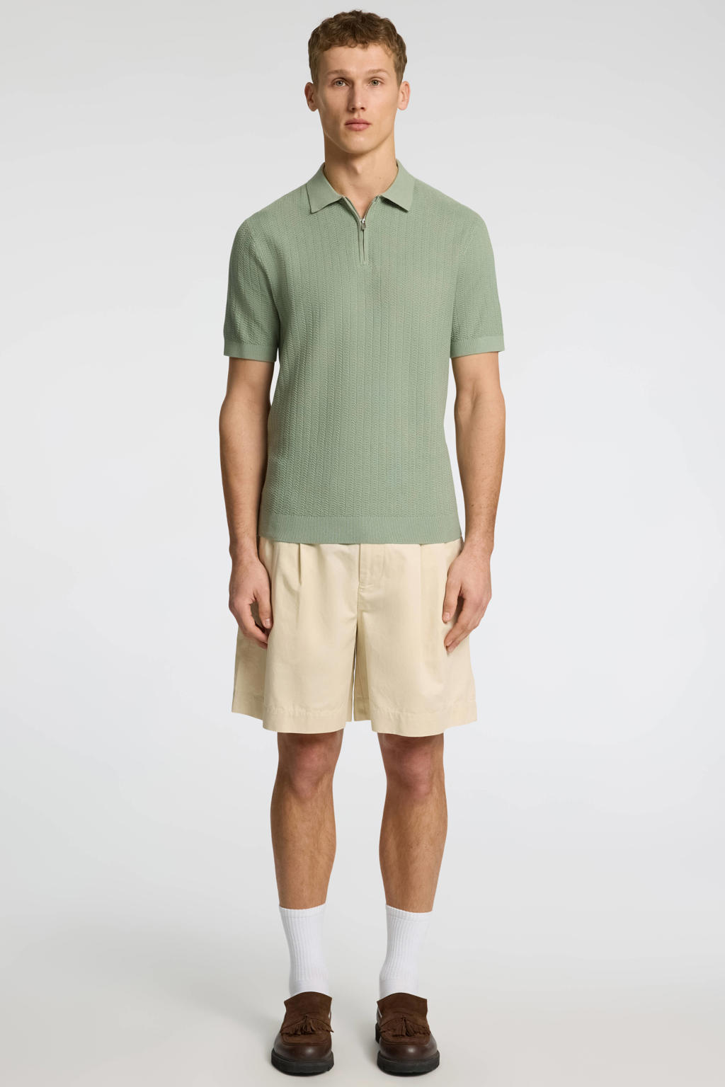 Selected regular polo gebreid groen