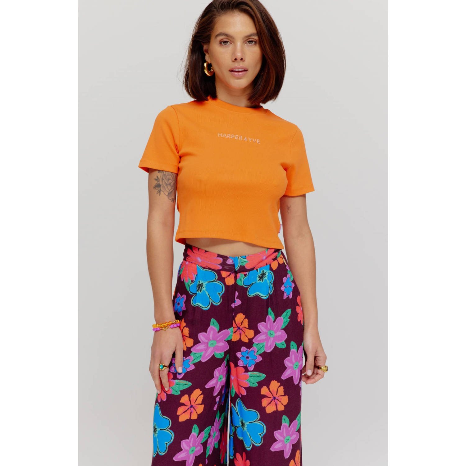 HARPER & YVE cropped top oranje rib gebreid