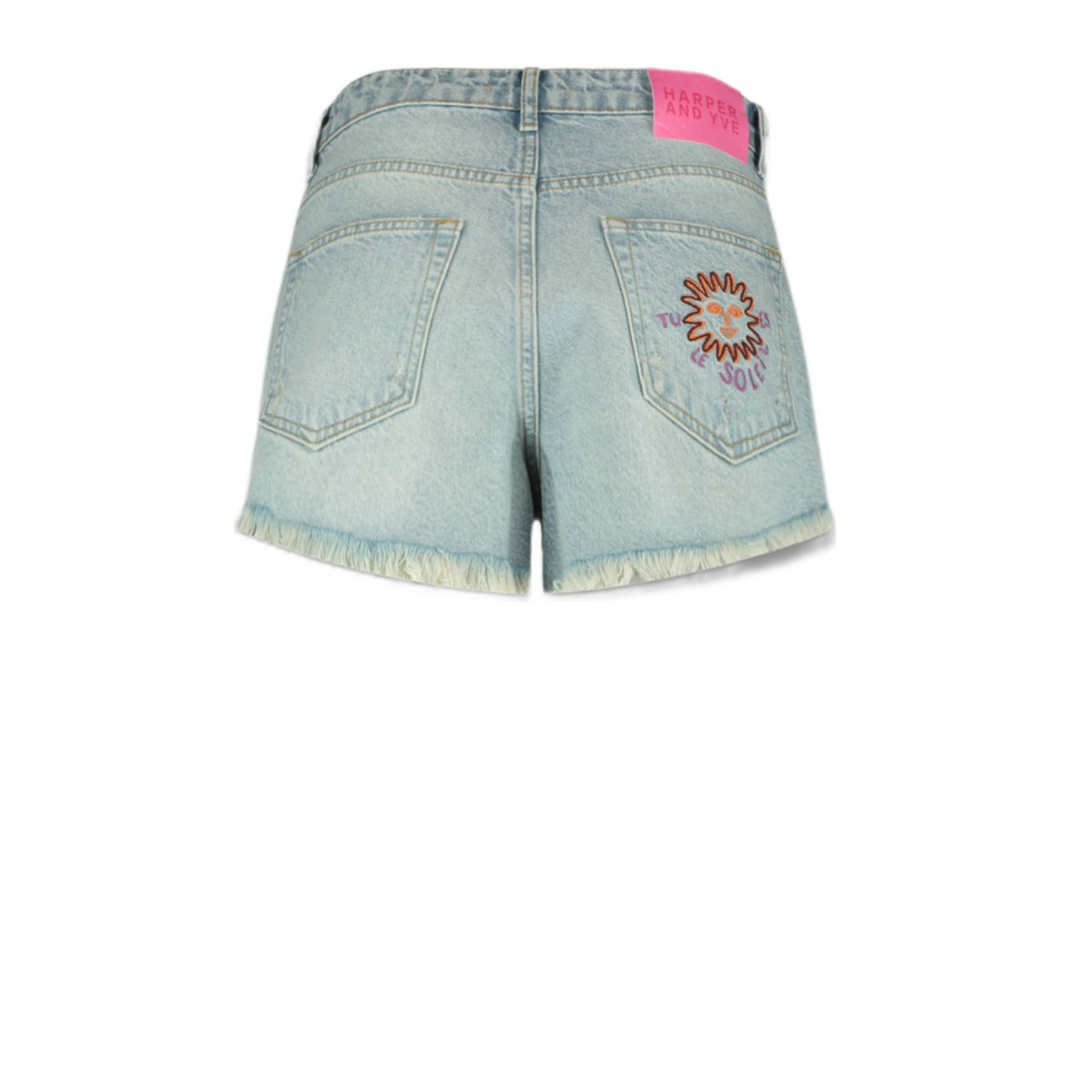 HARPER & YVE straight regular waist denim short light blue denim broderie