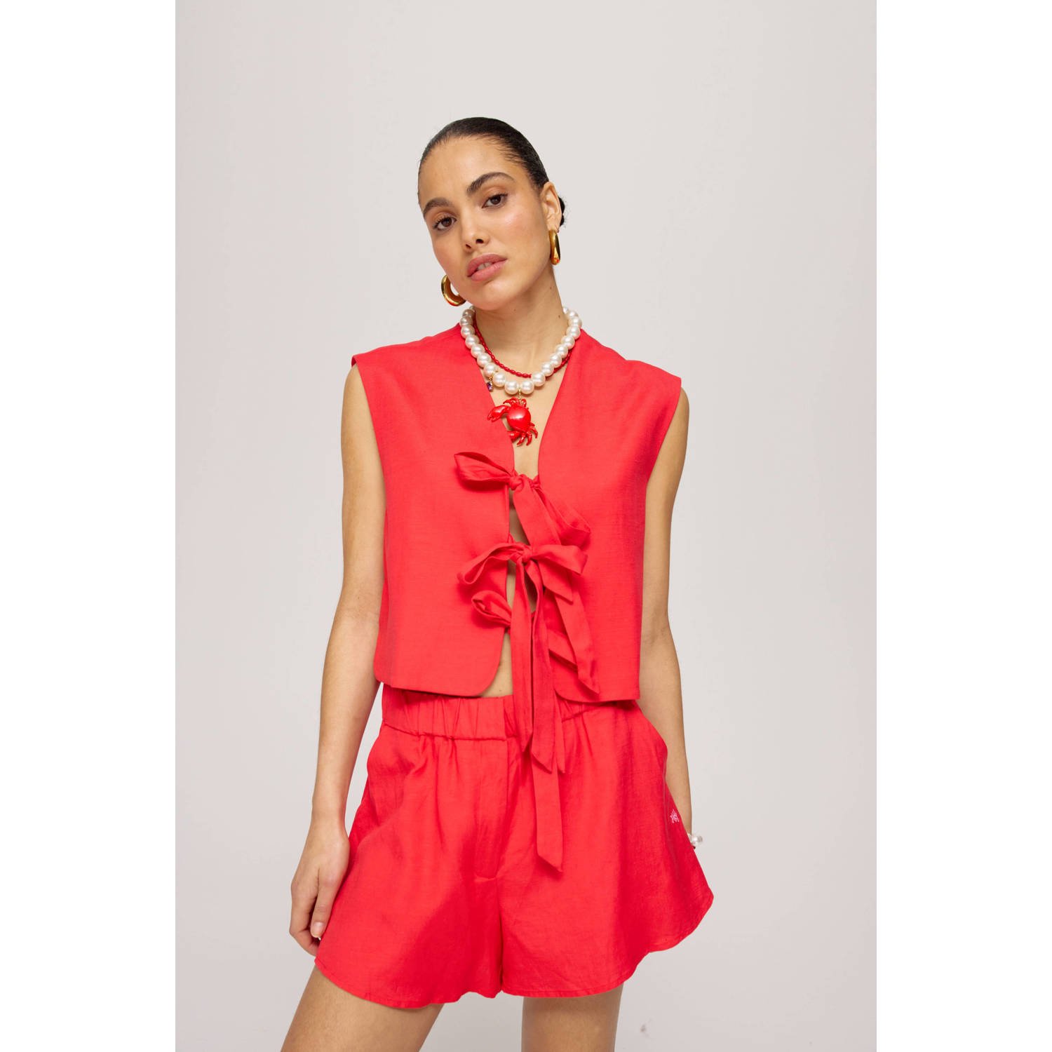 HARPER & YVE linnen wide leg high waist casual short rood