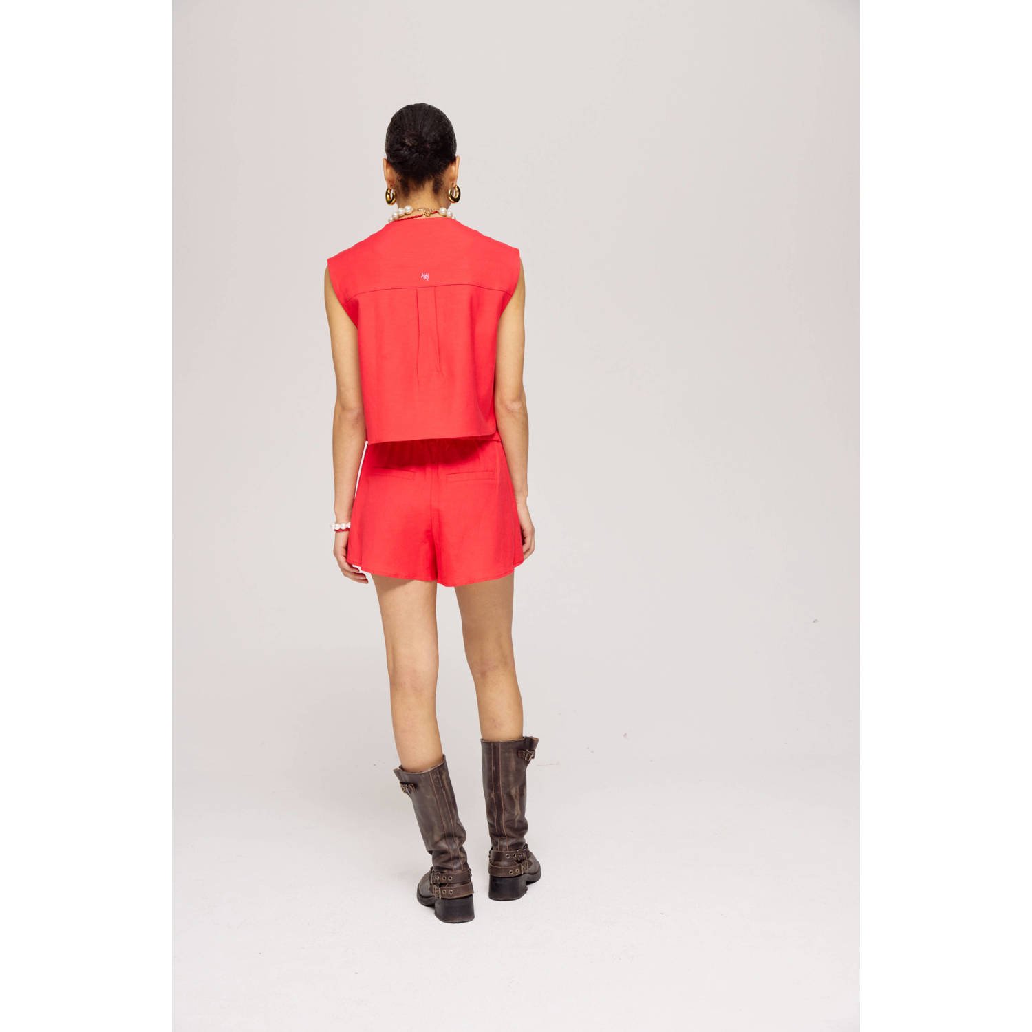HARPER & YVE linnen wide leg high waist casual short rood