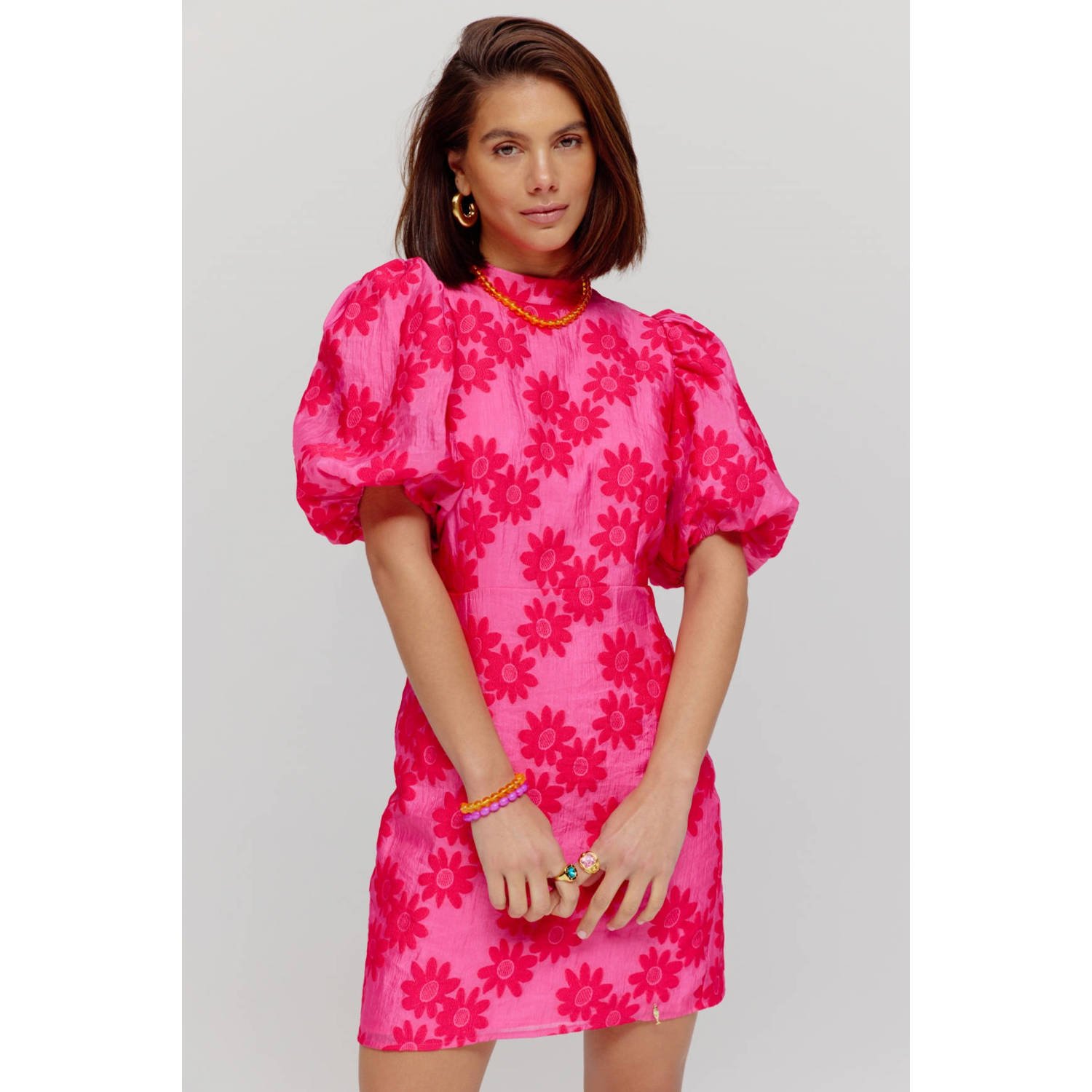 HARPER & YVE korte jurk broderie roze