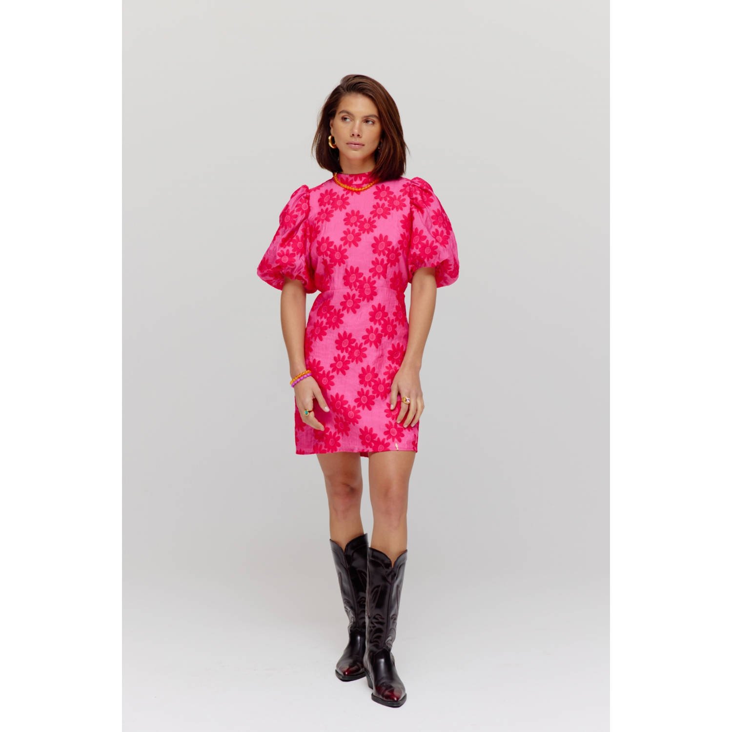 HARPER & YVE korte jurk broderie roze