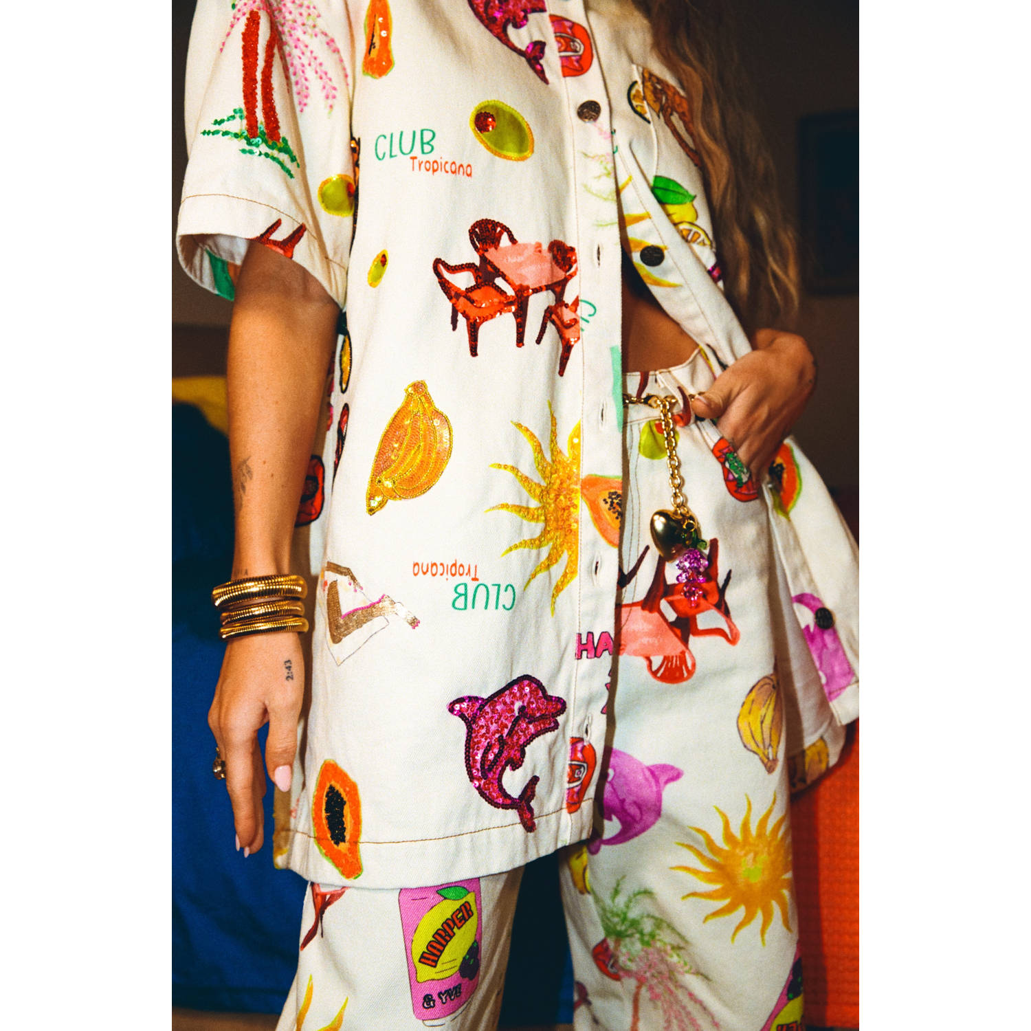 HARPER & YVE X Tessa spijkerjurk met pailletten multi