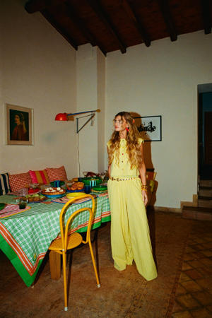 wide leg regular waist broek geel