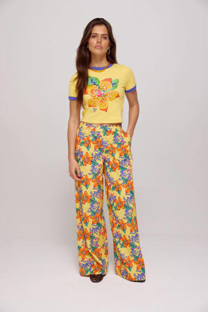 wide leg high waist broek geel