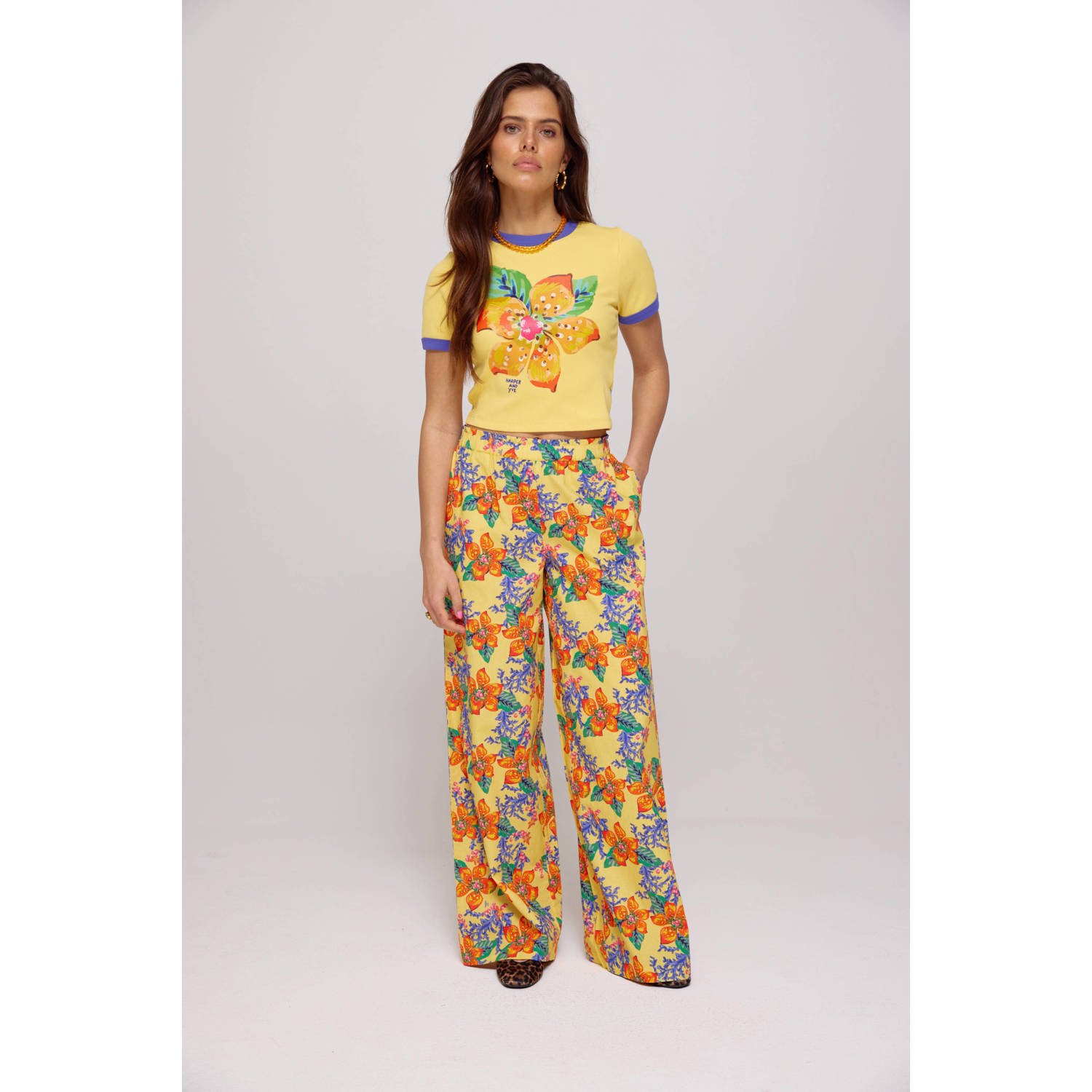 HARPER & YVE wide leg high waist broek geel