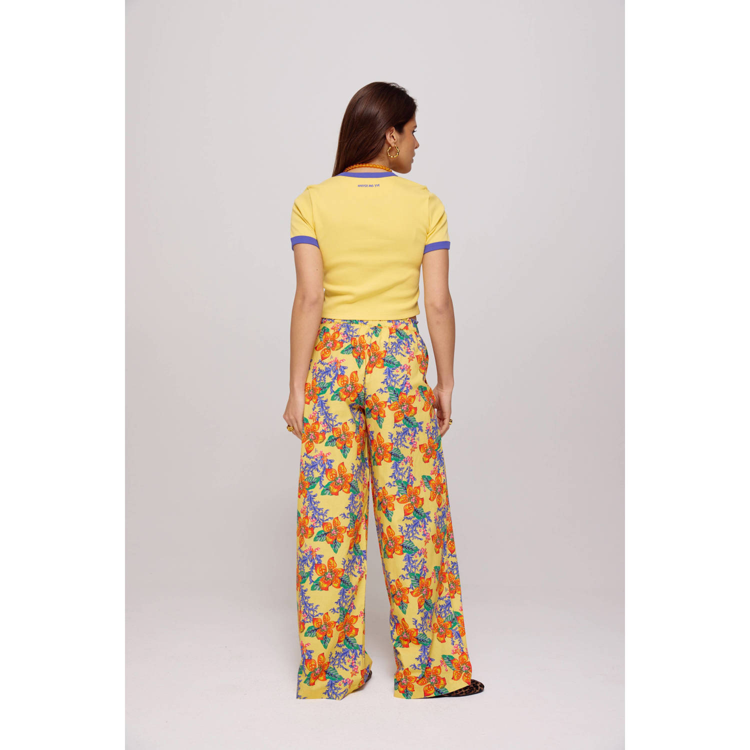 HARPER & YVE wide leg high waist broek geel