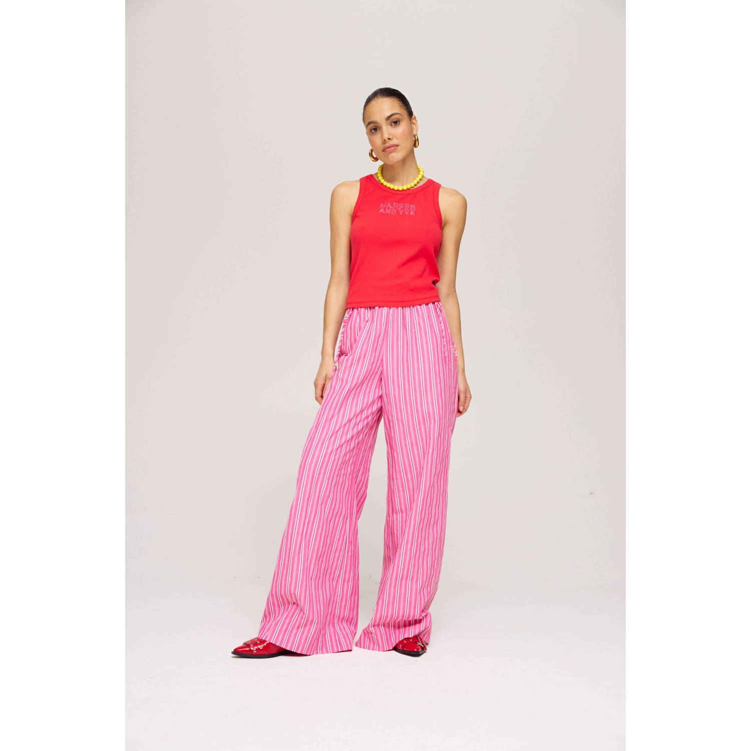 HARPER & YVE wide leg high waist broek roze