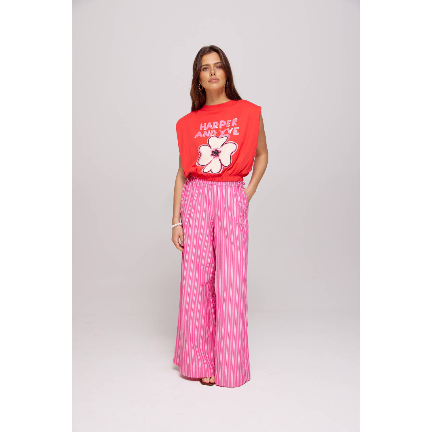 HARPER & YVE wide leg high waist broek roze