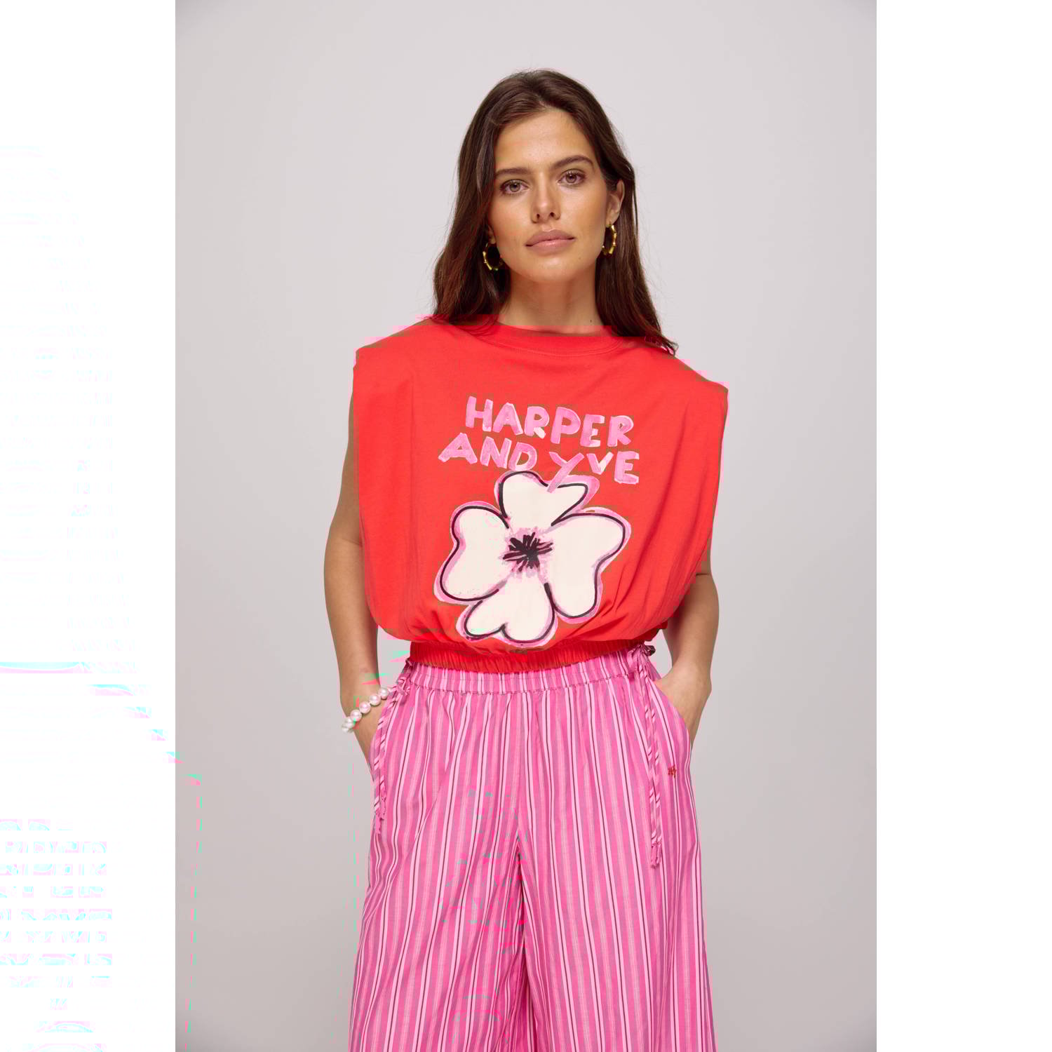 HARPER & YVE wide leg high waist broek roze