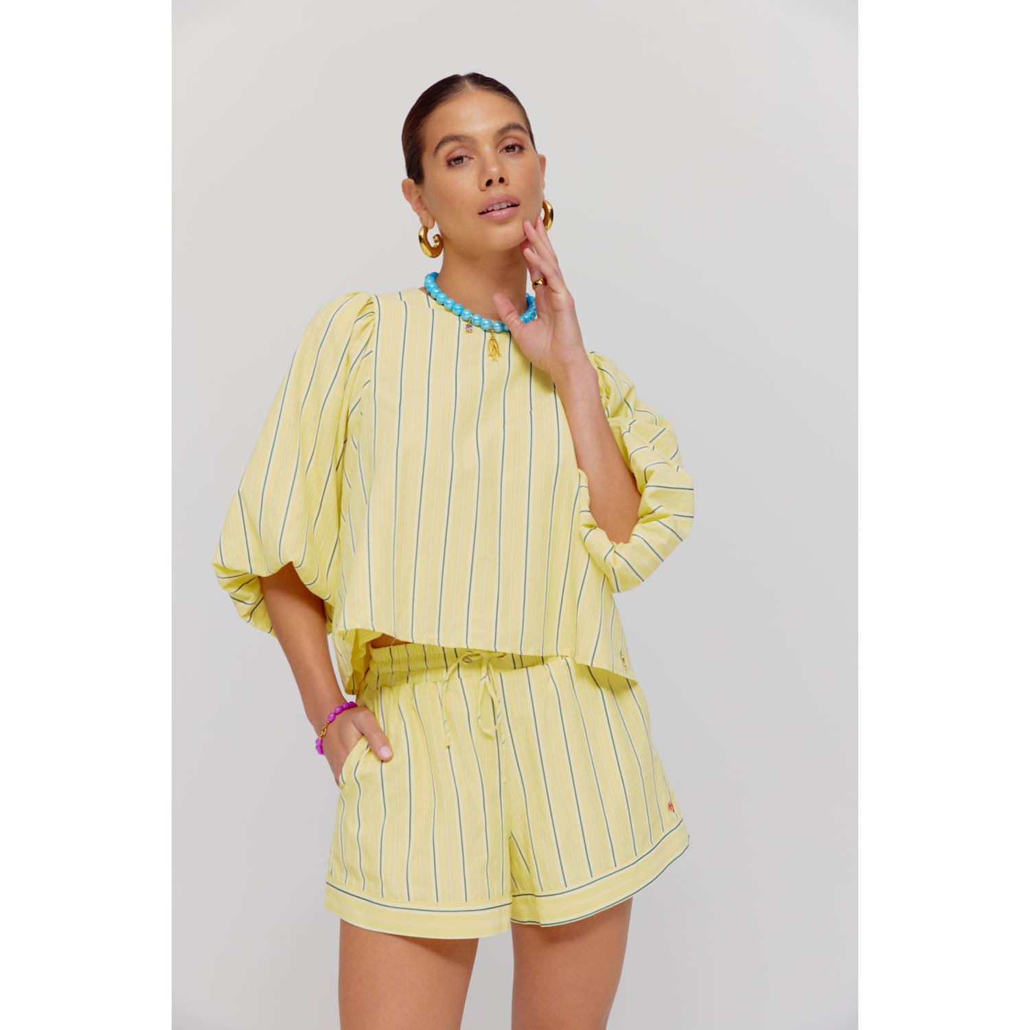 HARPER & YVE wide leg regular waist casual short geel