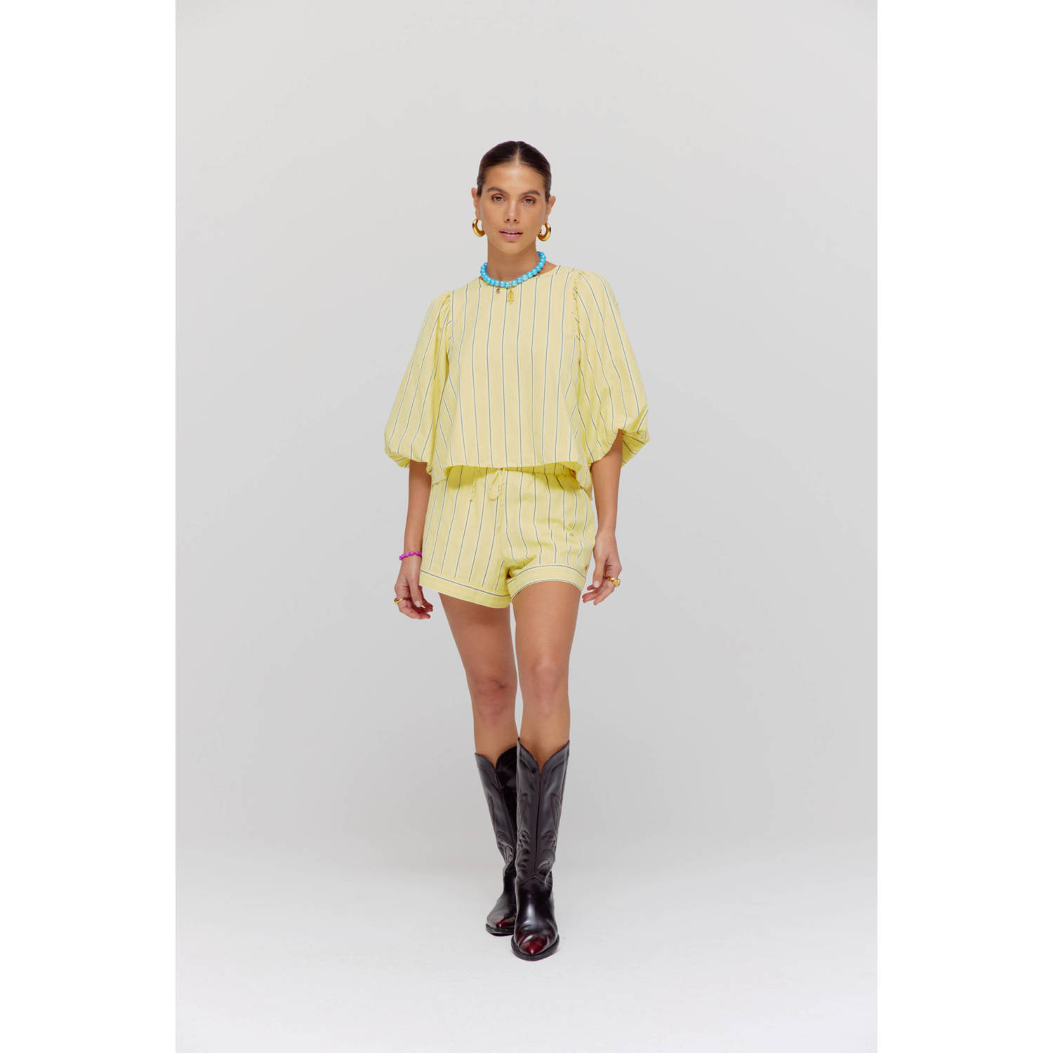 HARPER & YVE wide leg regular waist casual short geel