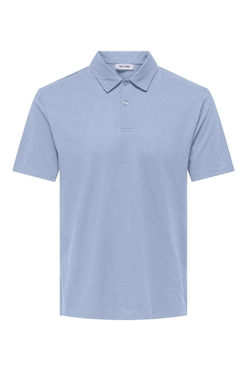 Lichtblauwe heren ONLY & SONS regular polo van katoen met effen, korte mouwen, knoopsluiting en pique