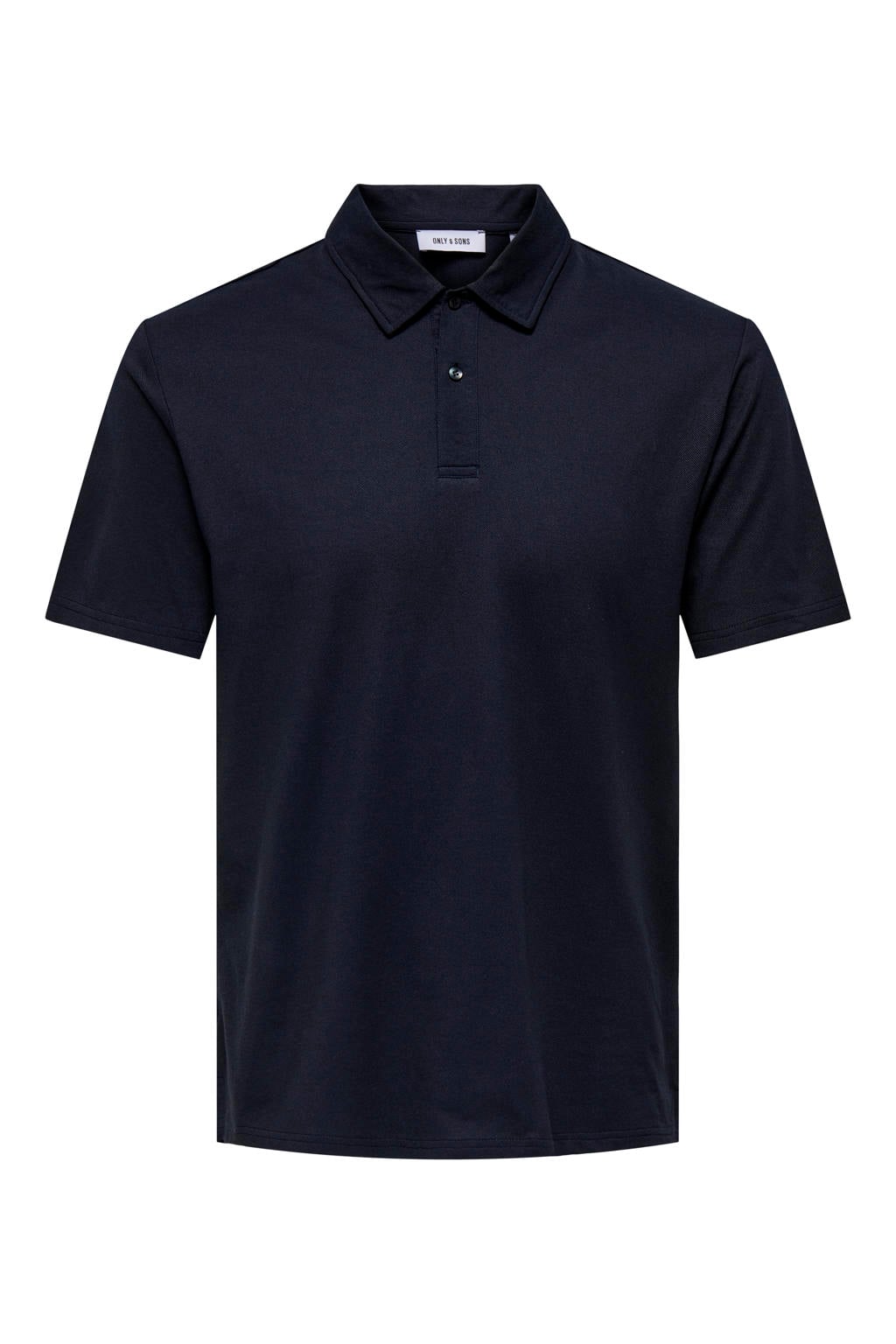 Donkerblauwe heren ONLY & SONS regular polo van katoen met effen, korte mouwen, knoopsluiting en pique