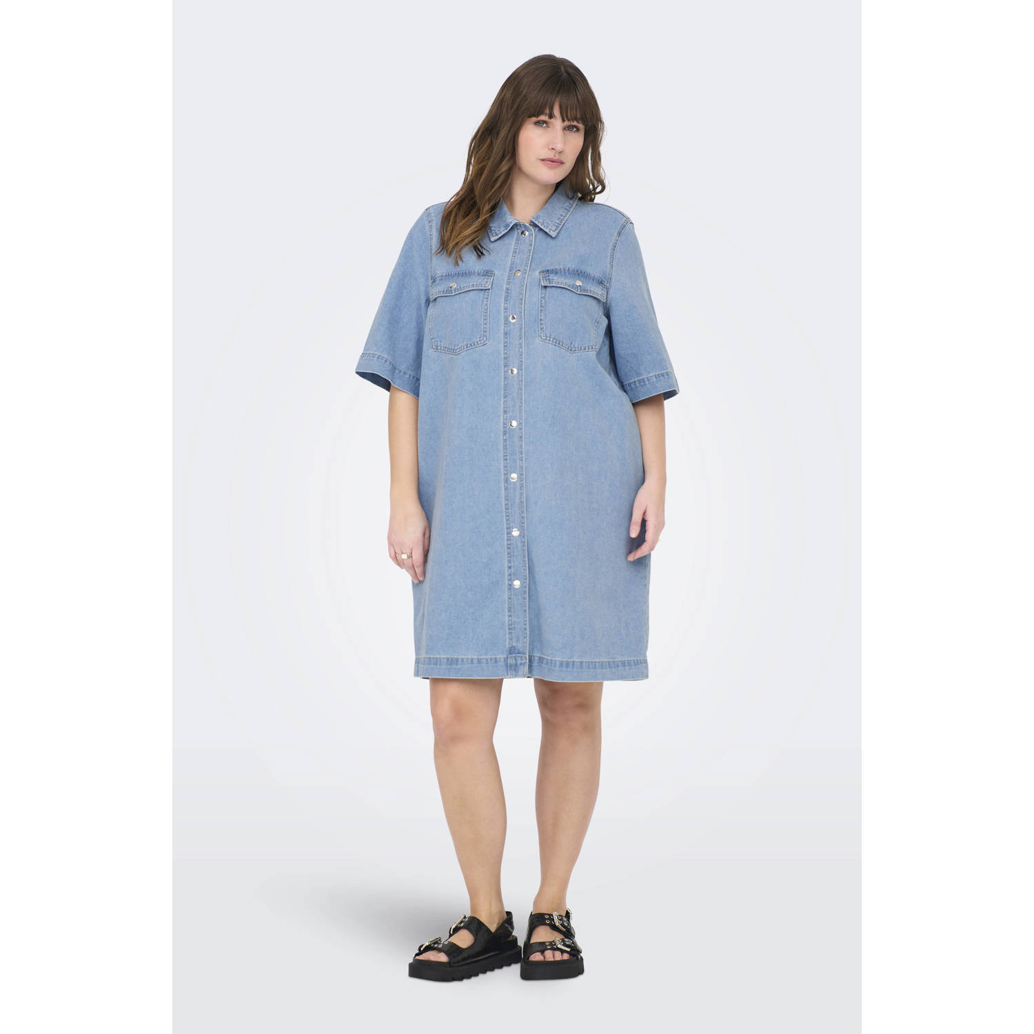 ONLY CARMAKOMA denim spijkerjurk gebreid light blue denim