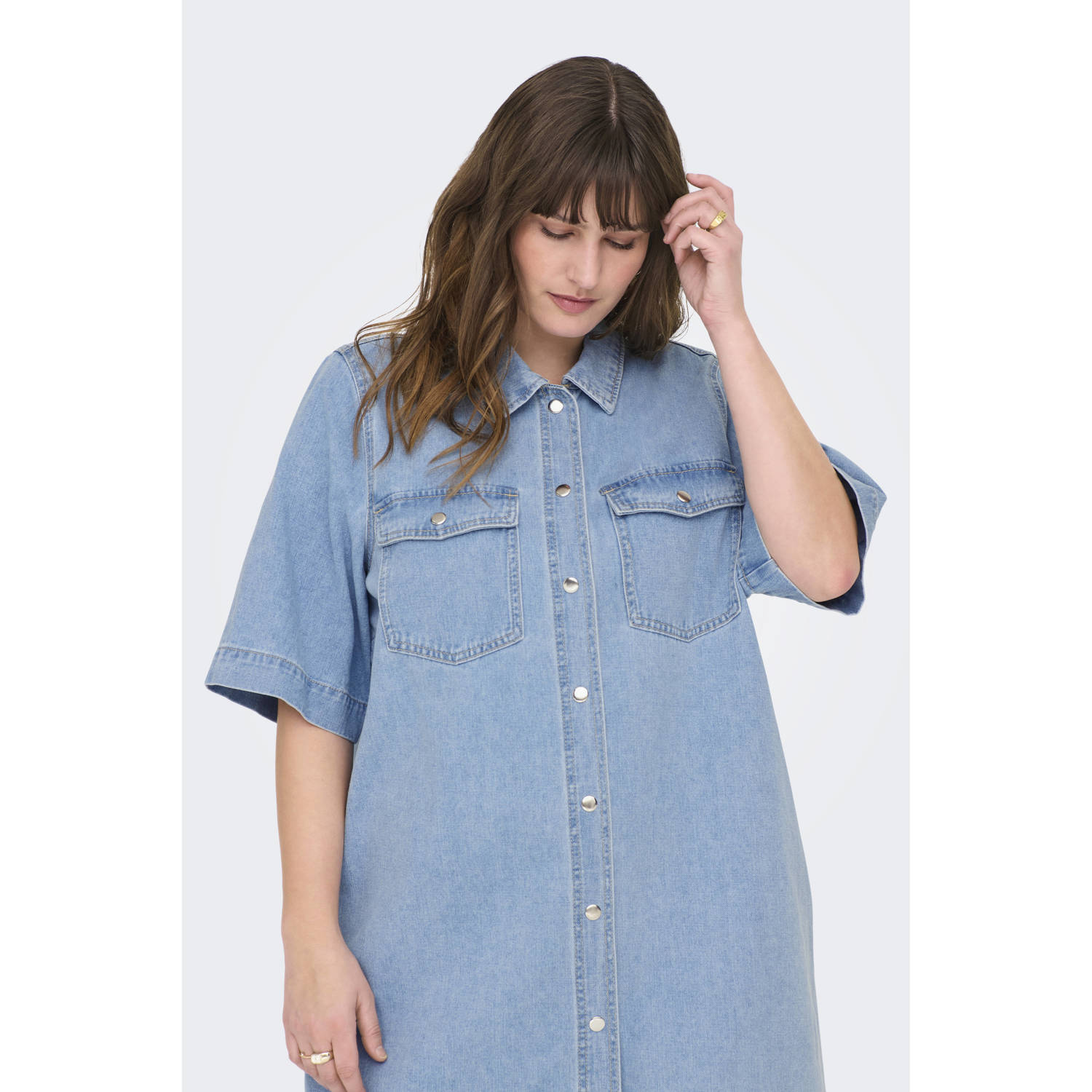 ONLY CARMAKOMA denim spijkerjurk gebreid light blue denim
