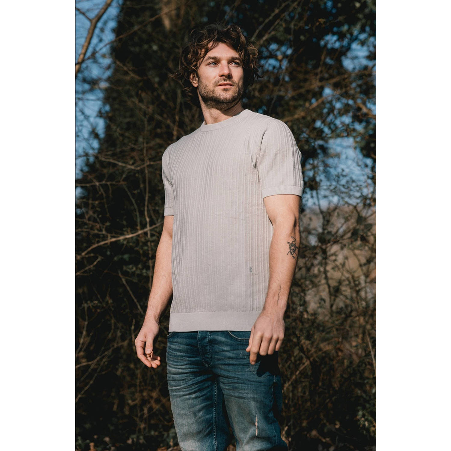 Kultivate T-shirt gebreid grijs