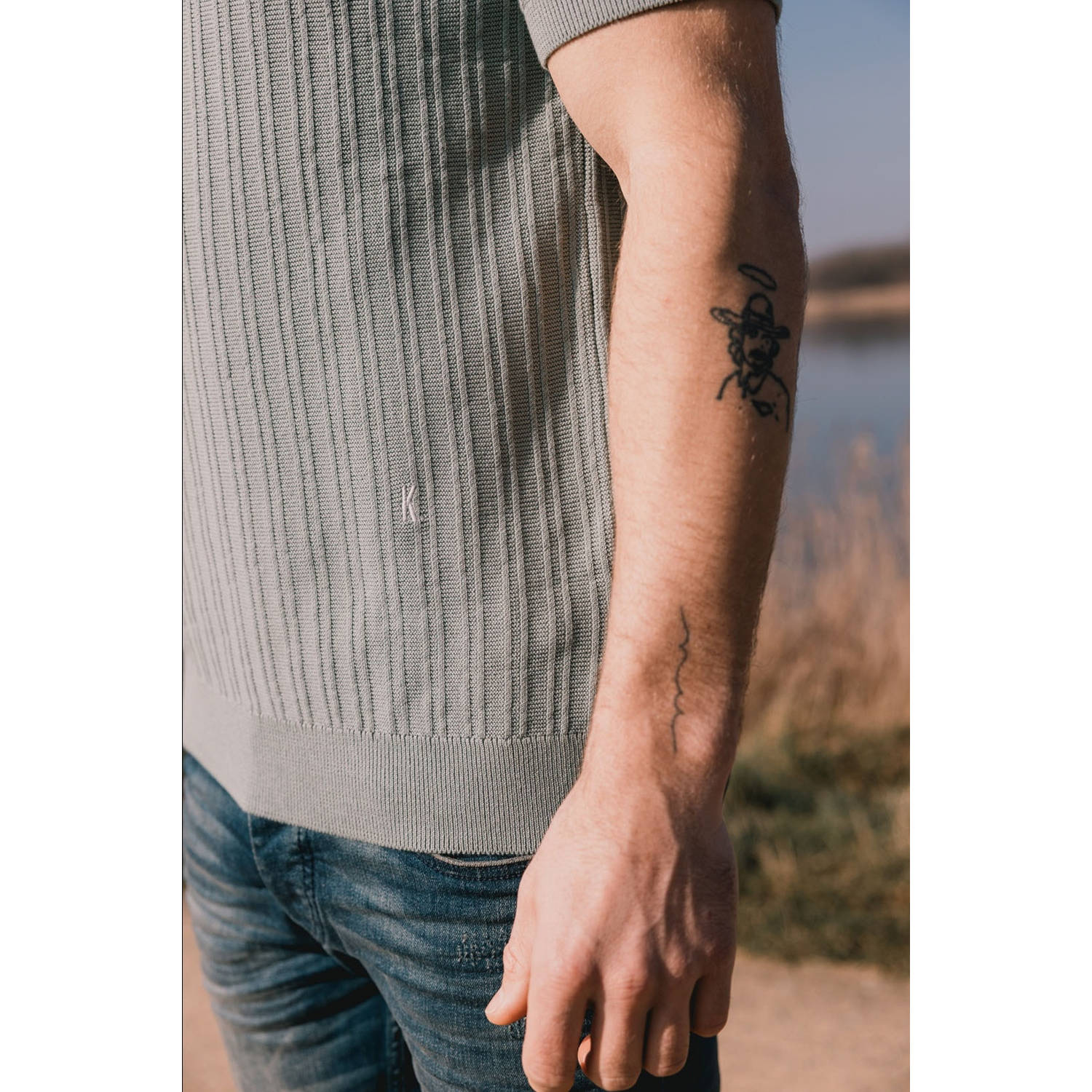 Kultivate slim polo gebreid groen