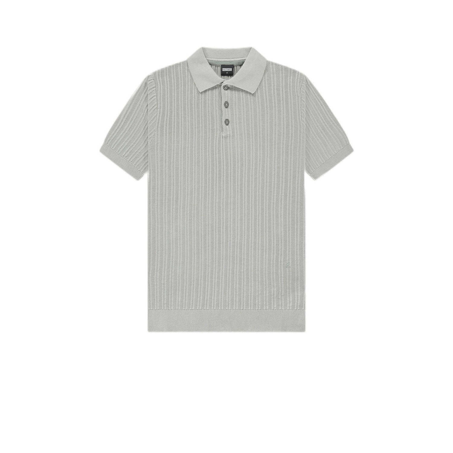 Kultivate slim polo gebreid grijs