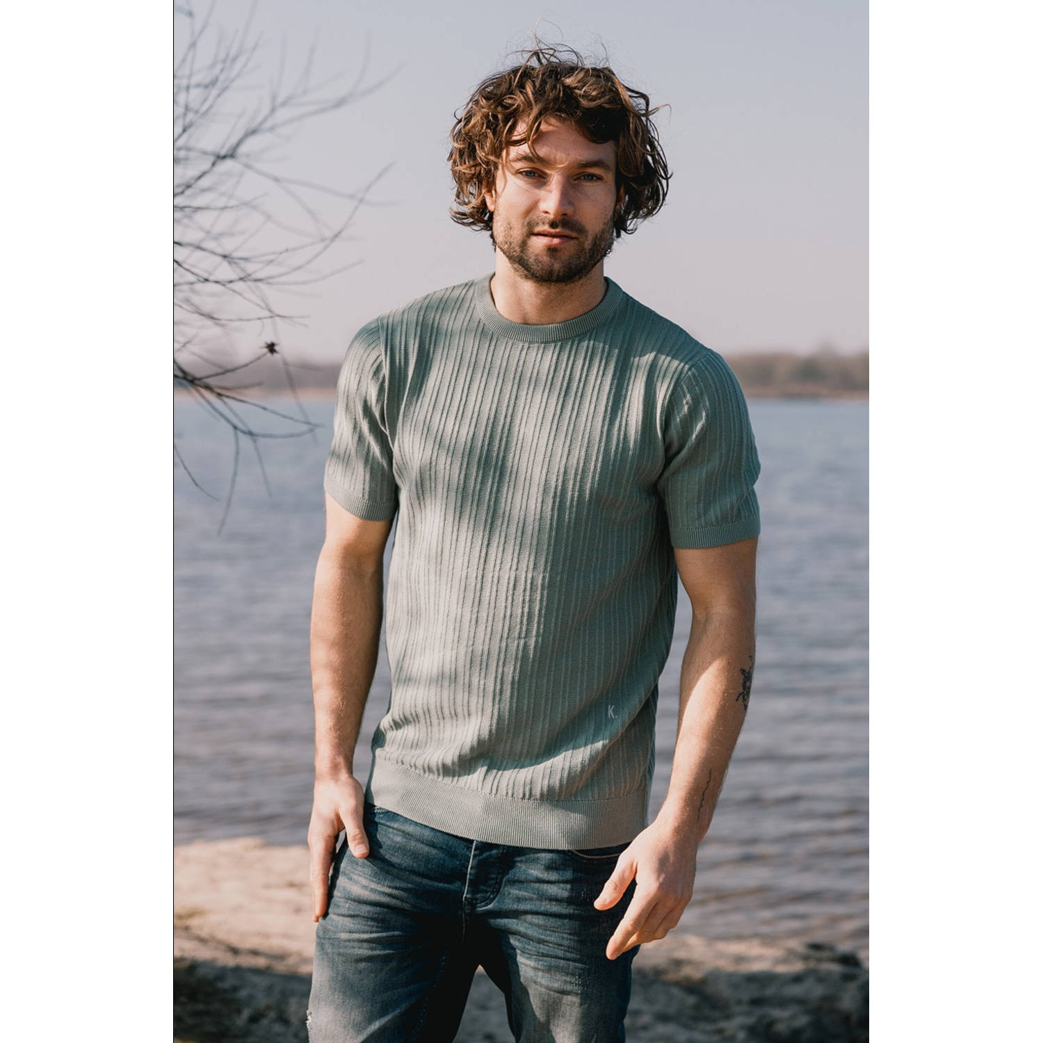 Kultivate T-shirt gebreid groen