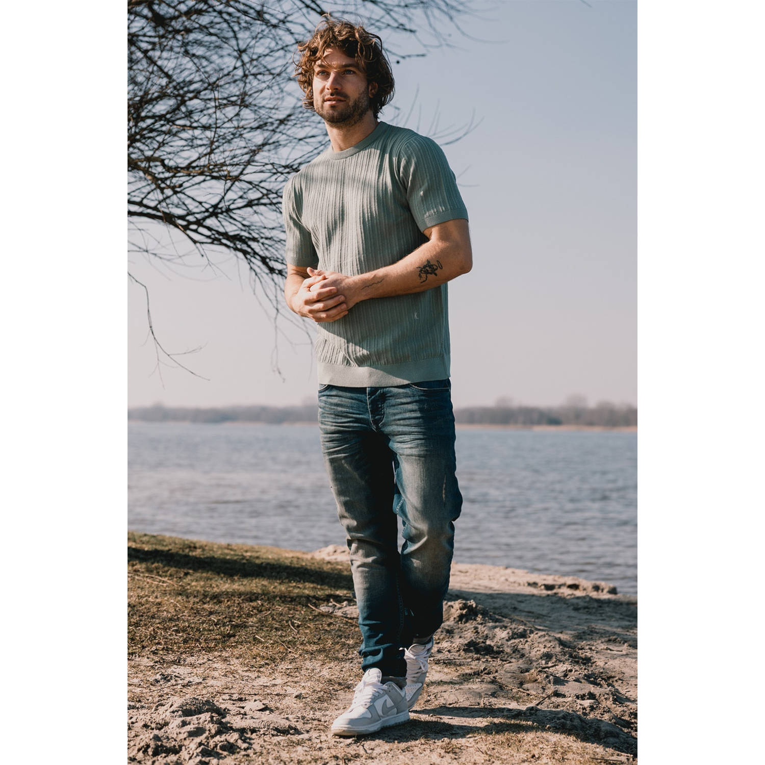 Kultivate T-shirt gebreid groen