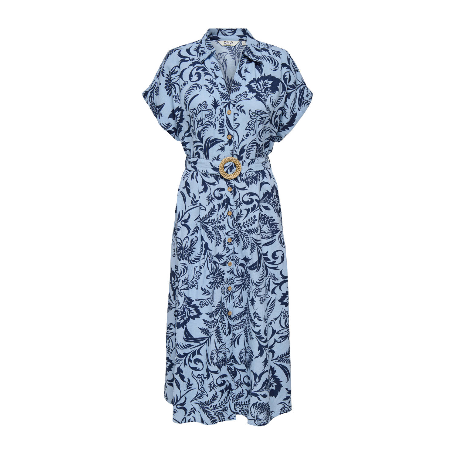 Only Jurk met overhemdkraag ONLJAKIRI LINEN SS MIDI SHIRT DRESS WVN