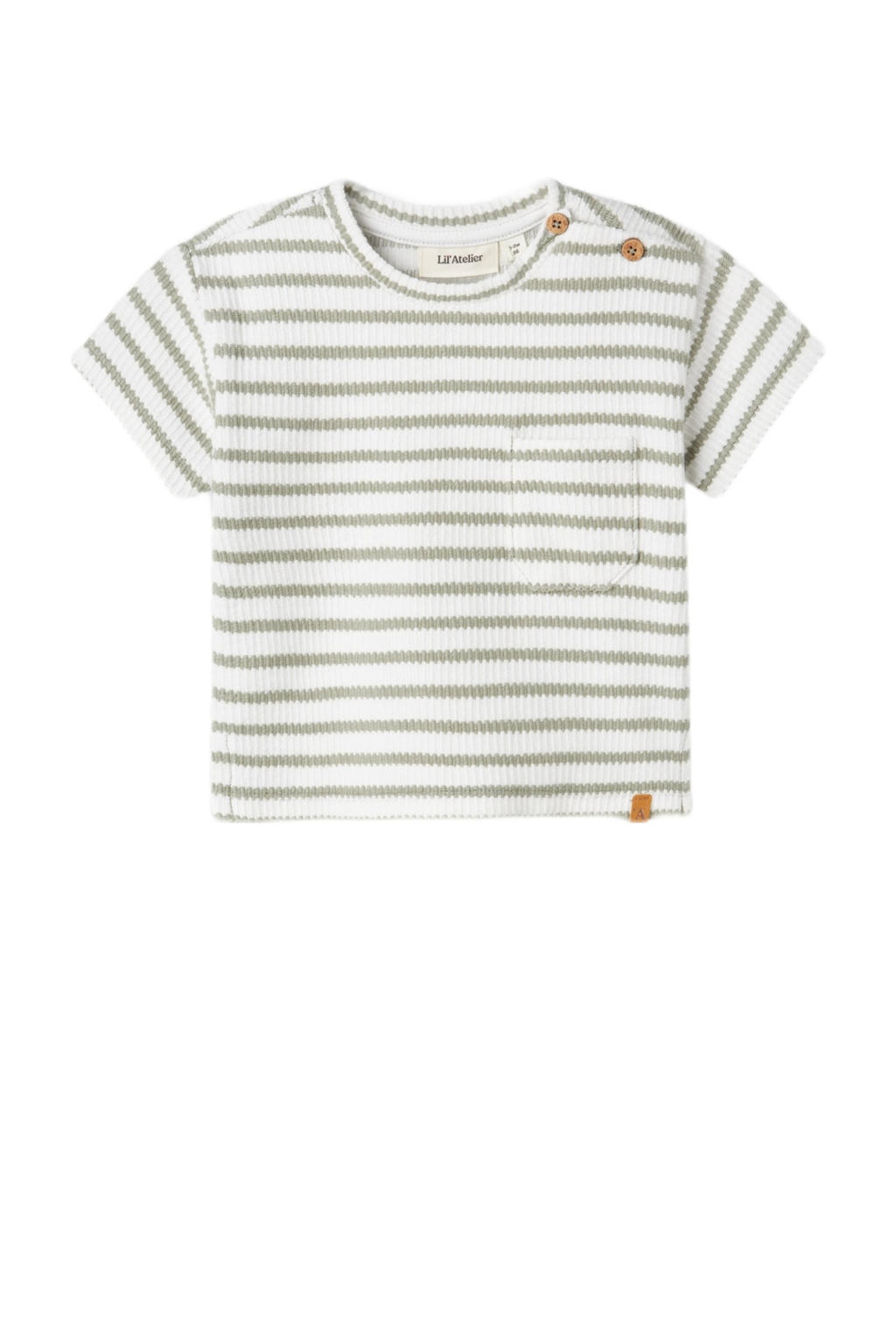 Lichtgroen, groen en witte jongens LIL' ATELIER BABY T-shirt van katoen met strepenprint, korte mouwen en ronde hals
