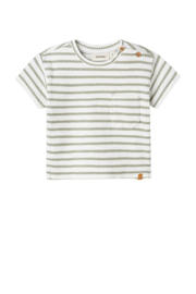 thumbnail: Lichtgroen, groen en witte jongens LIL' ATELIER BABY T-shirt van katoen met strepenprint, korte mouwen en ronde hals