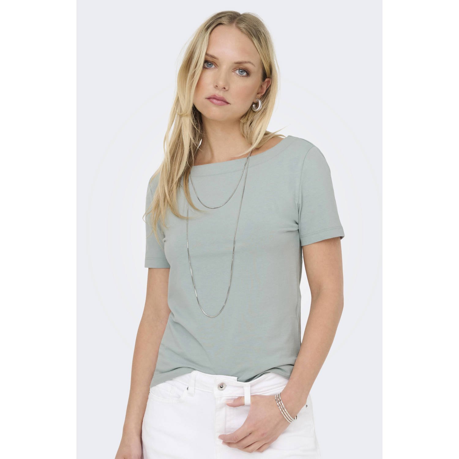 ONLY T-shirt grijsgroen gebreid