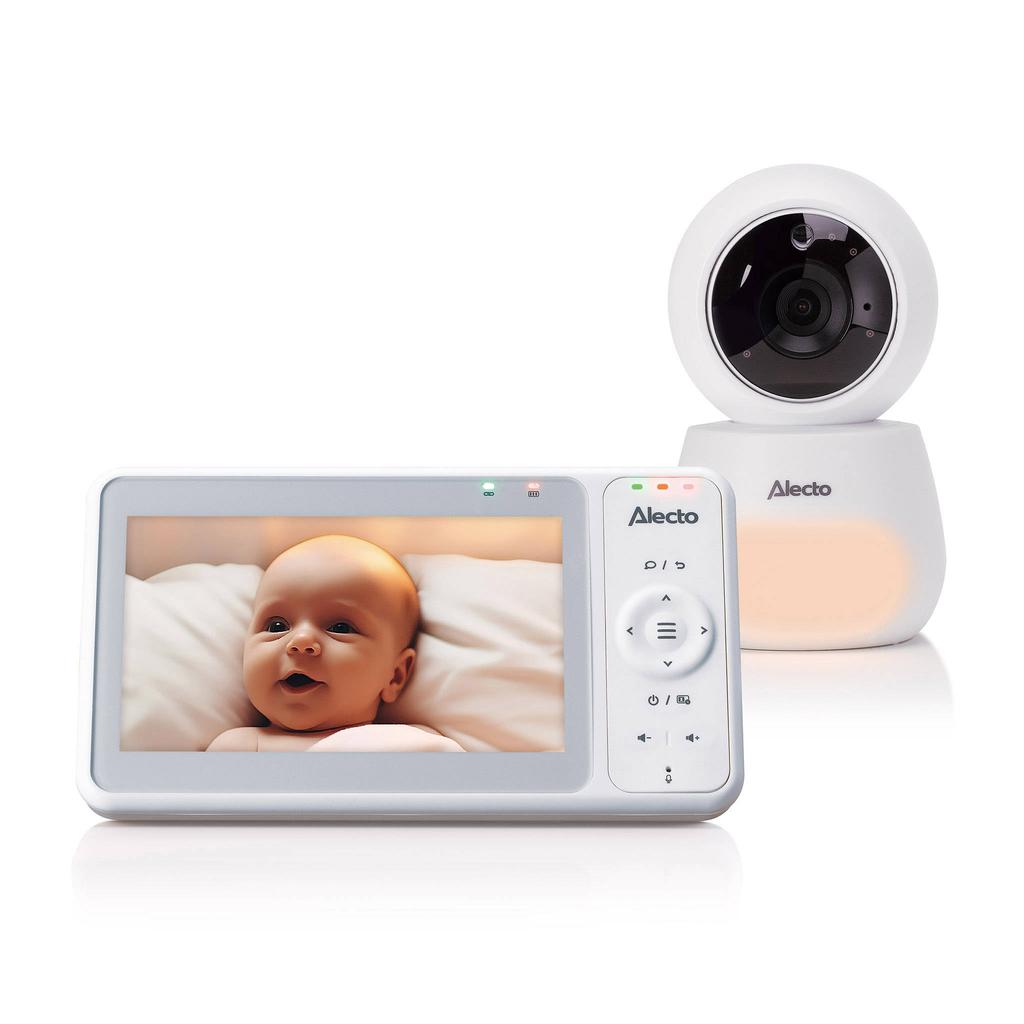 Alecto DVM2050 Babyfoon met HD-camera, groot 5 inch kleurenscherm en nachtlampje - Op afstand bestuurbaar - Wit