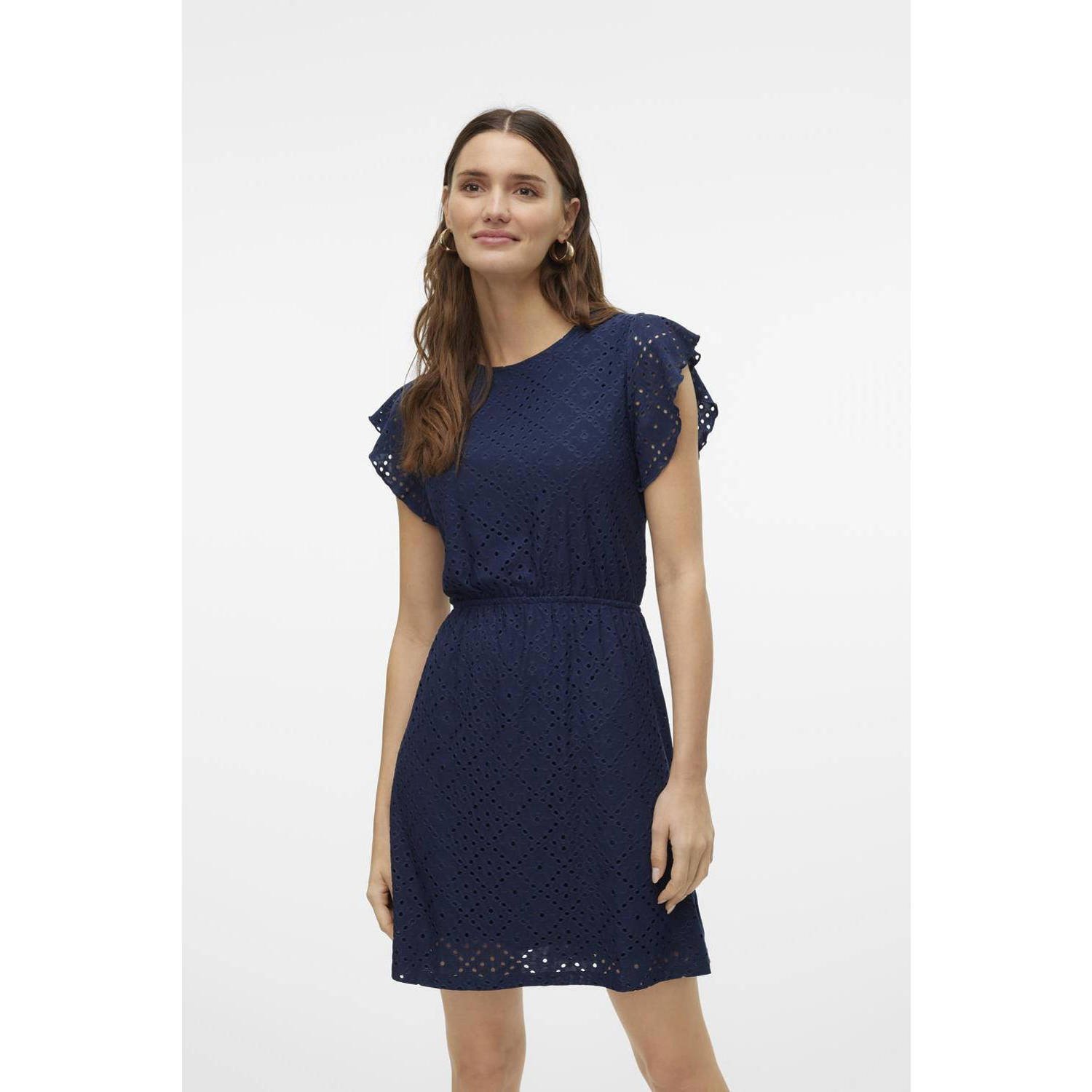 VERO MODA zomerjurk broderie blauw
