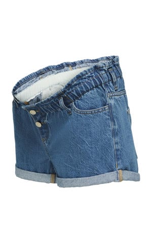 denim regular waist zwangerschaps paperbag short medium blue denim