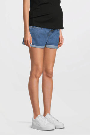 denim regular waist zwangerschaps paperbag short medium blue denim