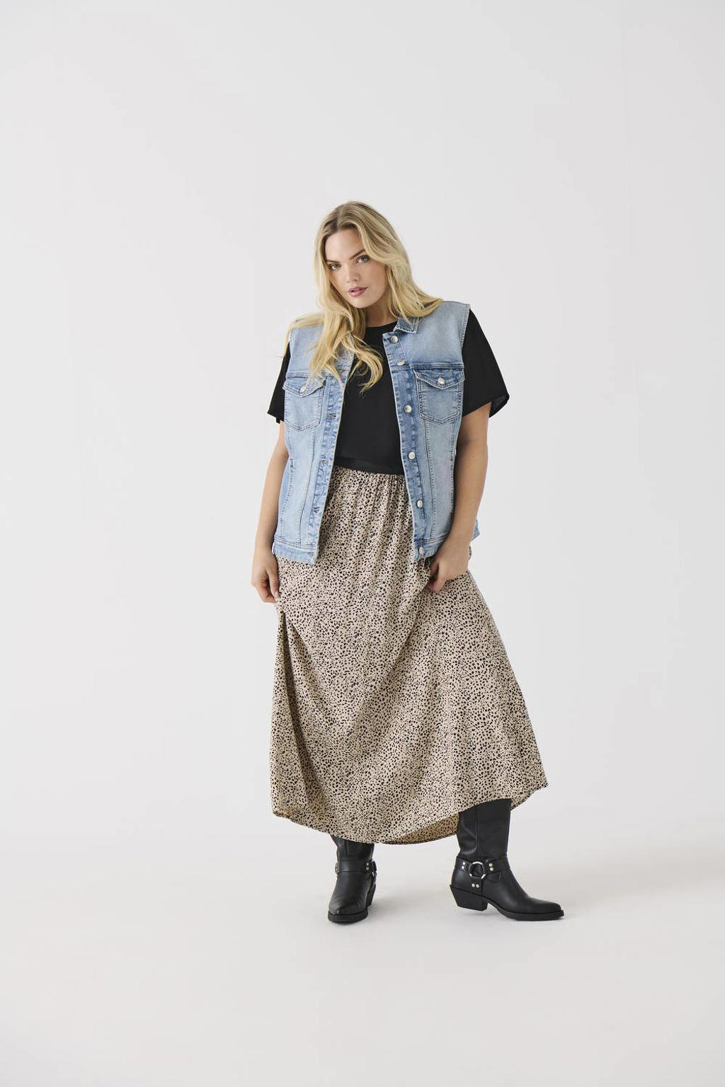Lichtbruine dames ONLY CARMAKOMA plissé rok gemaakt van viscose en met elastische tailleband